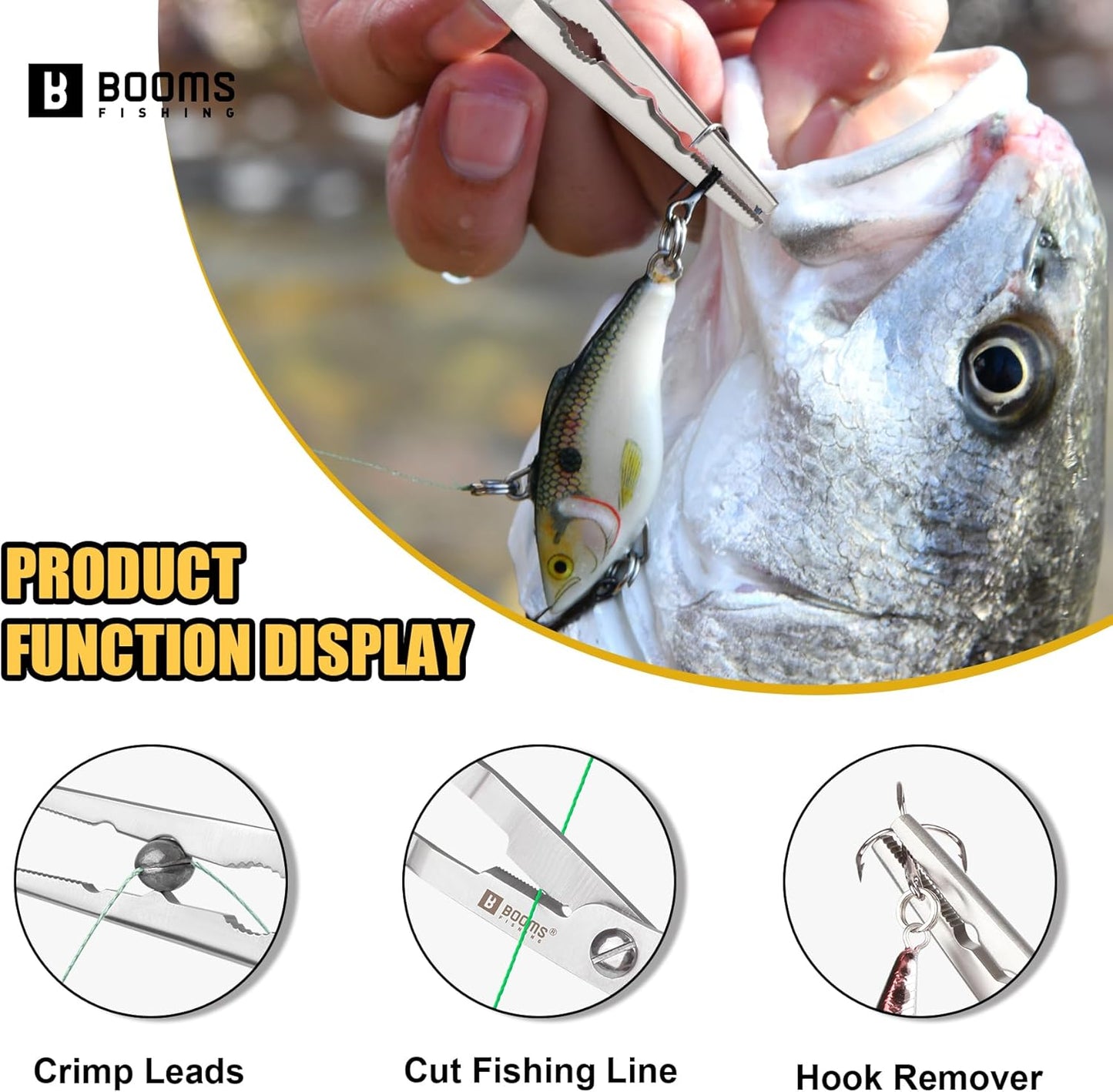 Fishing Pliers Hook Remover - 8" Long Nose Stainless Steel Tool for Saltwater | Braid Line Cutters with Lanyard & Safety Lock