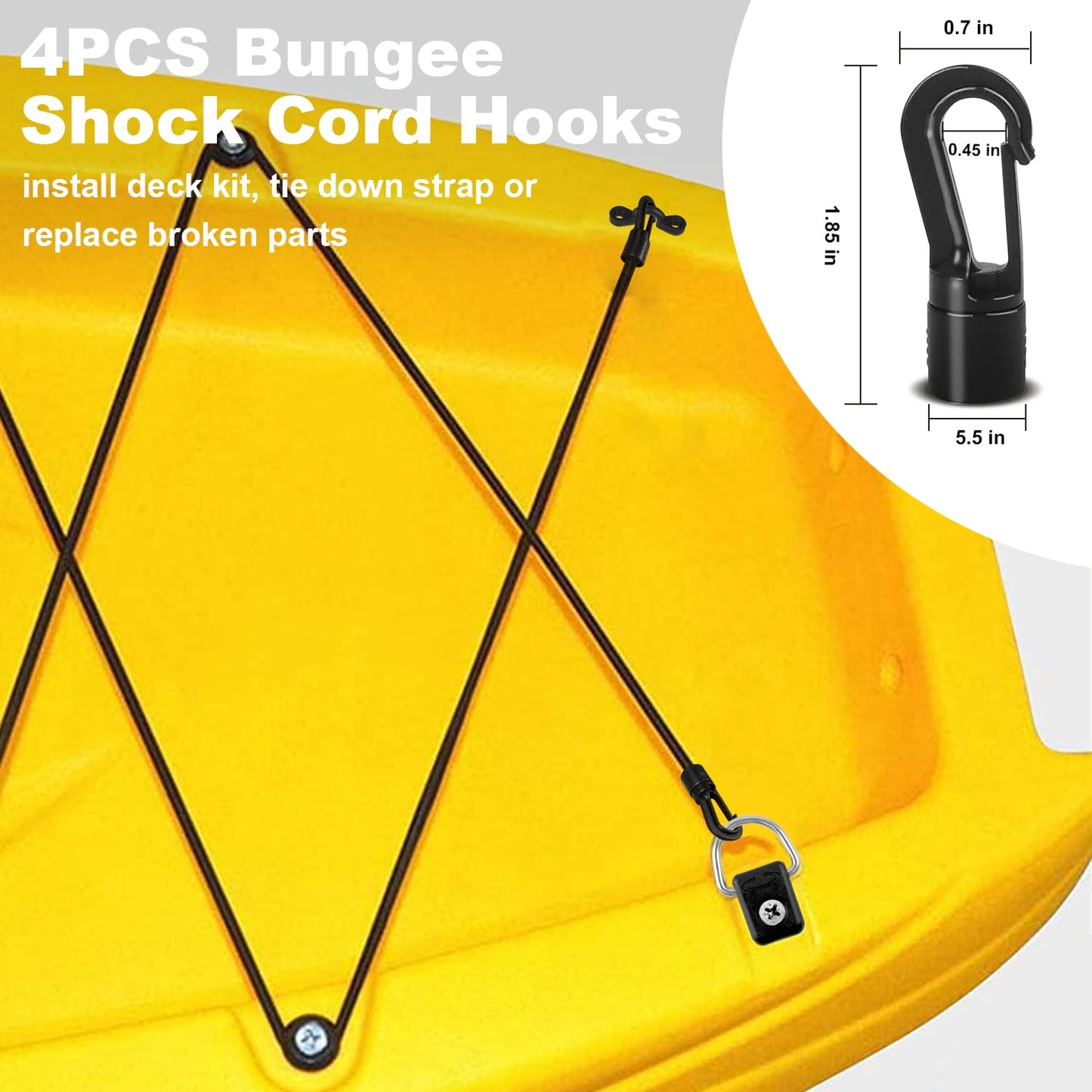 Kayak Deck Rigging Kit 1/4" 9.8' Bungee Cord with 6 D Rings& 4 J Hooks Tie Down Hooks& 4 Bungee Shock Cord Hooks,Tie Down Kayak Deck Line Repair Replacement Parts for Kayak Boat Canoe Accessory-Orange