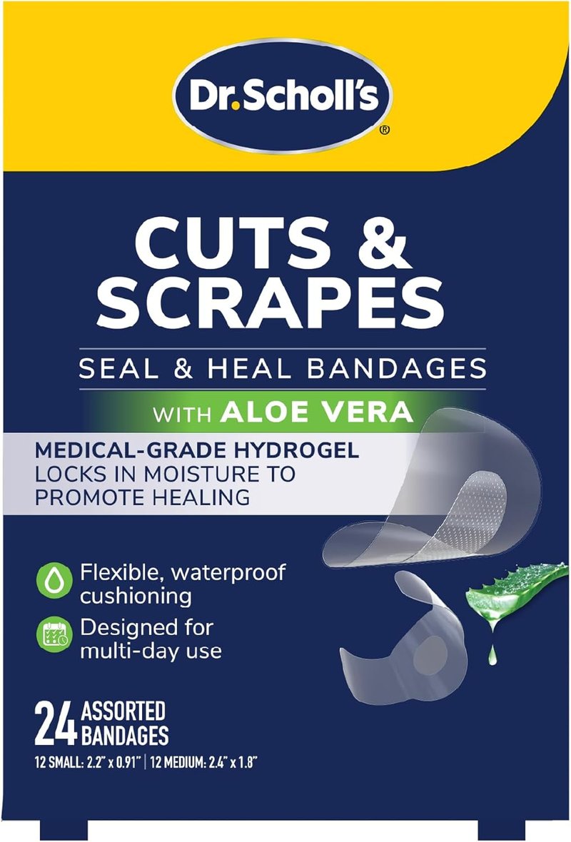 Dr. Scholl’s Waterproof Adhesive Bandages - Flexible Hydrogel Wound Care | 24 Count, Small & Medium Sizes