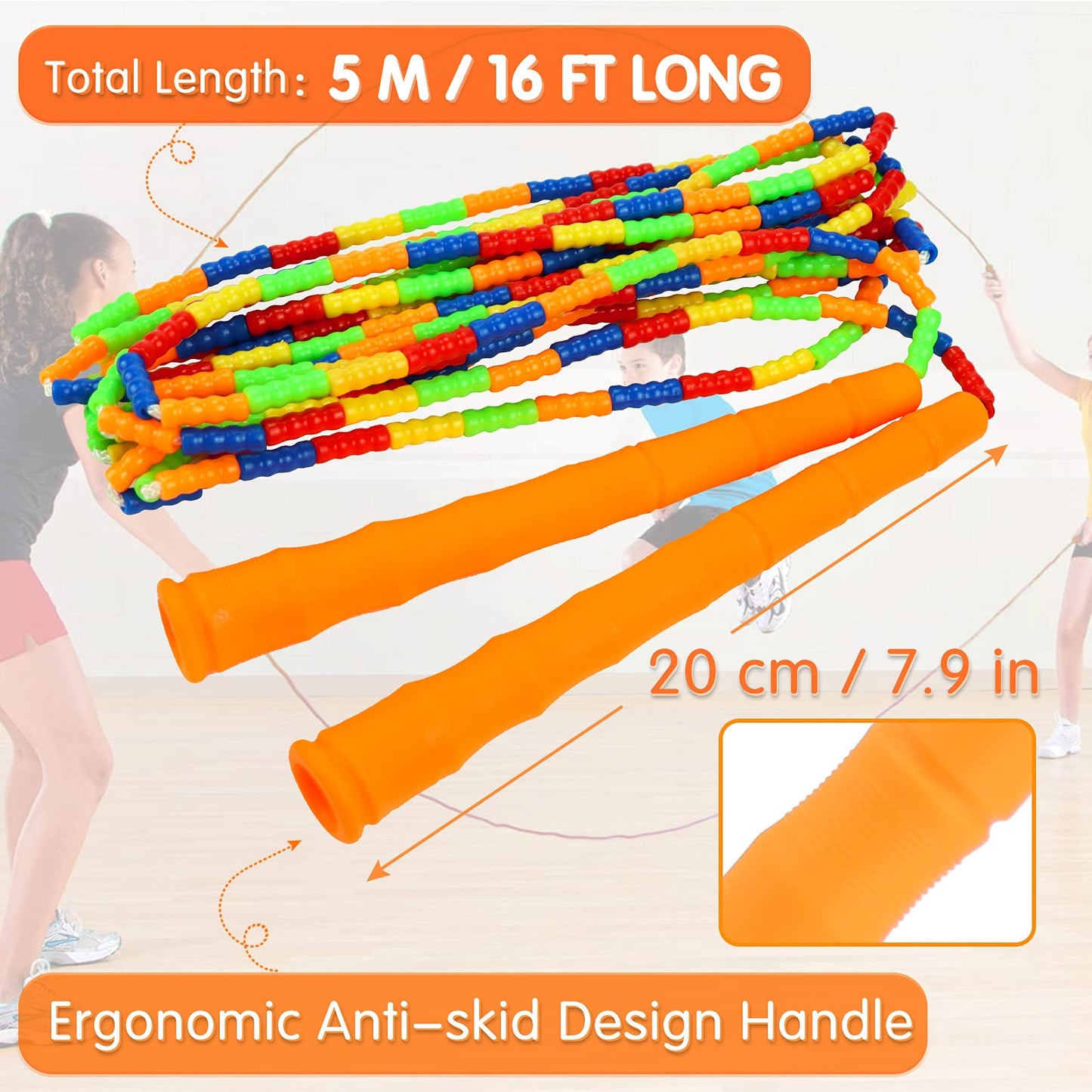 Supertrip Double Dutch Jump Rope - Soft Beaded, Long 16 FT, 2 Pack - Adjustable Skipping Ropes for Women, Adults & Kids - Orange