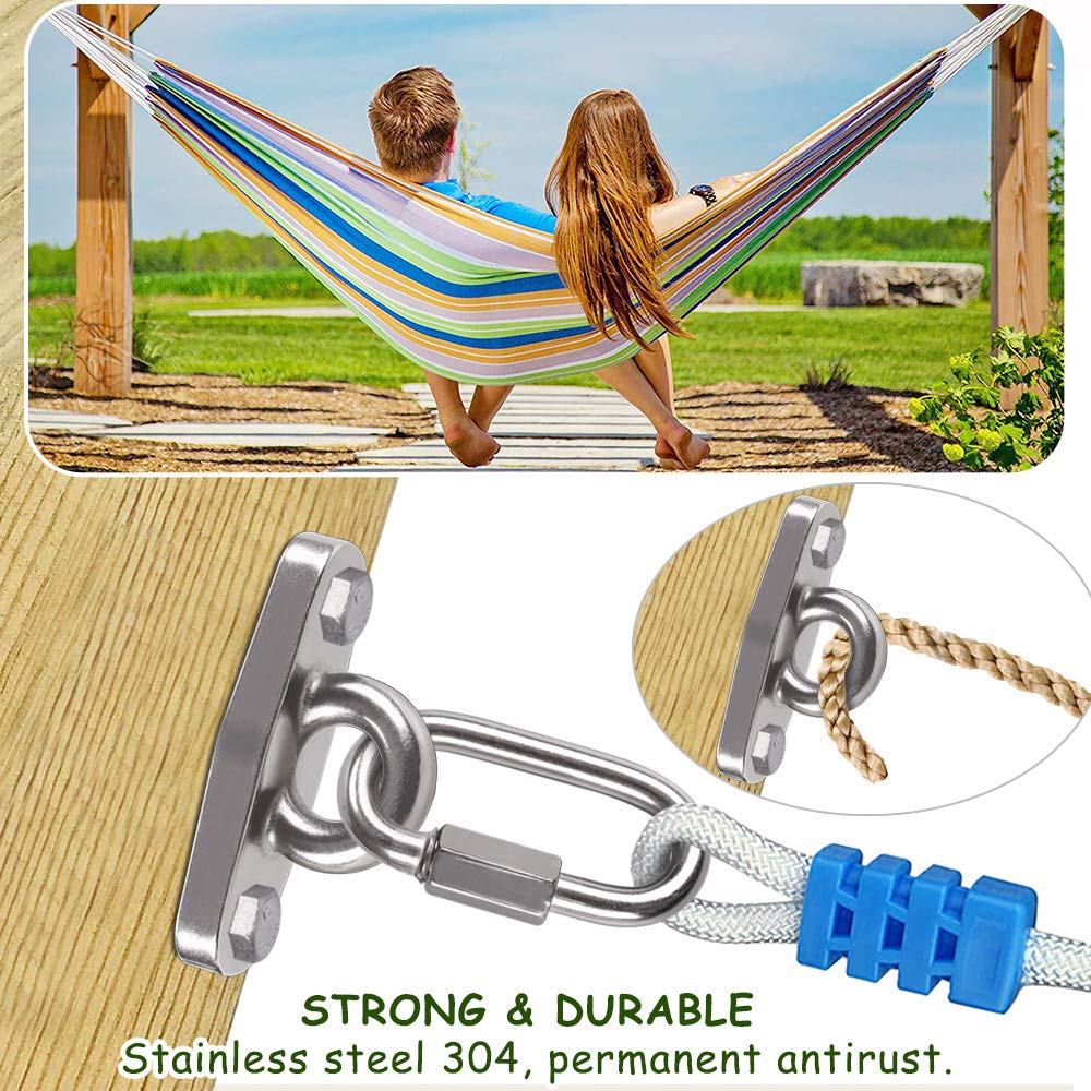 Dakzhou Of2 Heavy Swing Hangers Stainless Steel 304 Rust-Proof Playground Porch Yoga seat Hanger Swing Hammock Chair Suspension kit Indoor and Outdoor 2000 pounds Capacity 2 carabiners