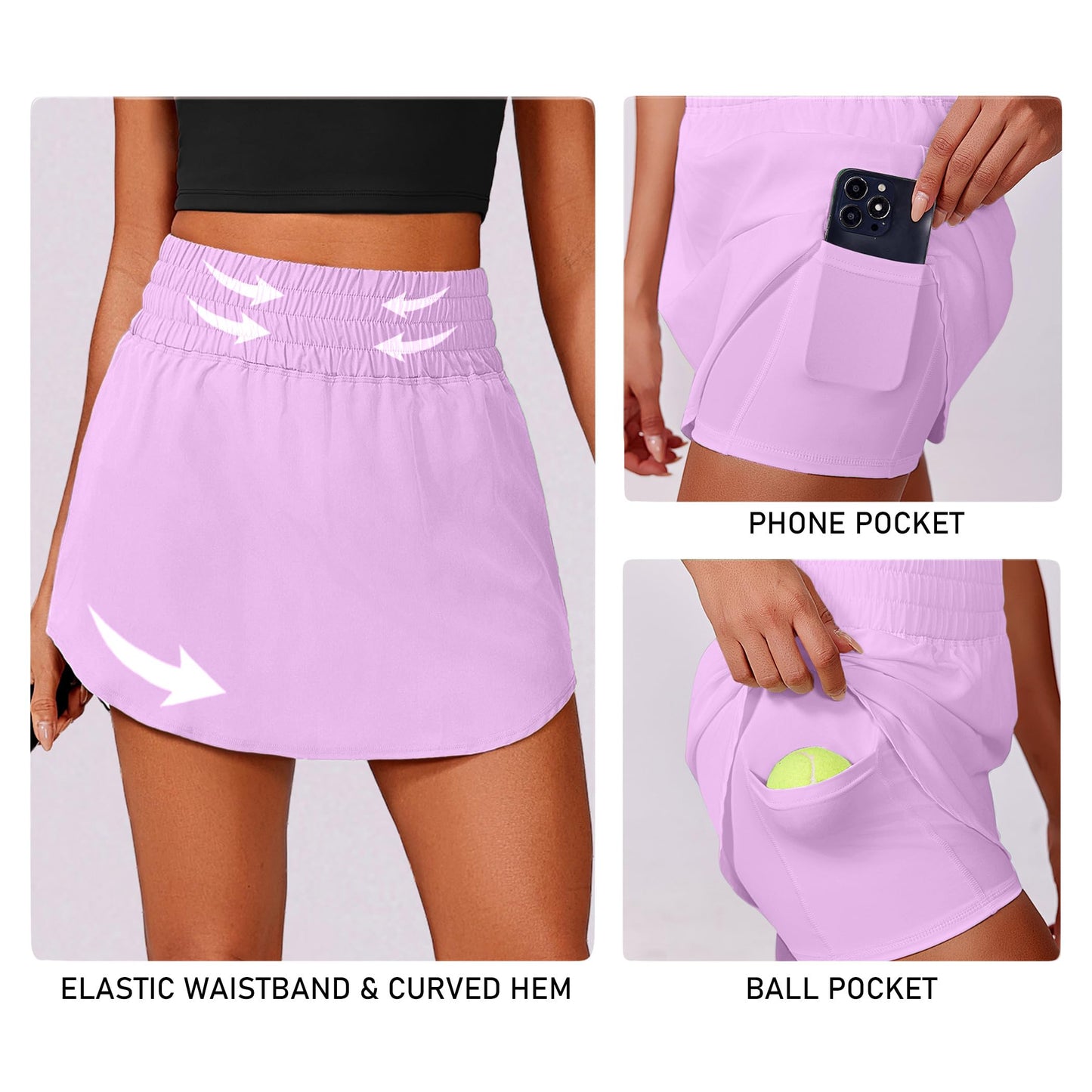 PINSPARK 16" Golf Skirts for Women High Waist Tennis Skort Skirt Lightweight Athletic Skorts with Pockets Flowy Workout Skirt Activewear, Light Pink Small