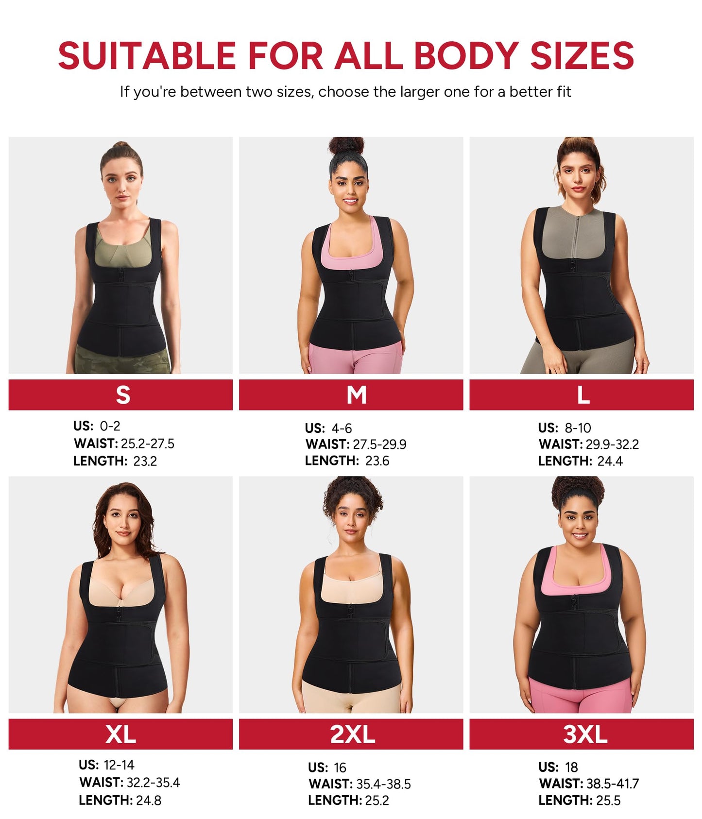 GAODI Women Waist Trainer Vest Slim Corset Neoprene Sauna Tank Top Zipper Workout Body Shaper Shirt (3XL, Black Sauna Vest)