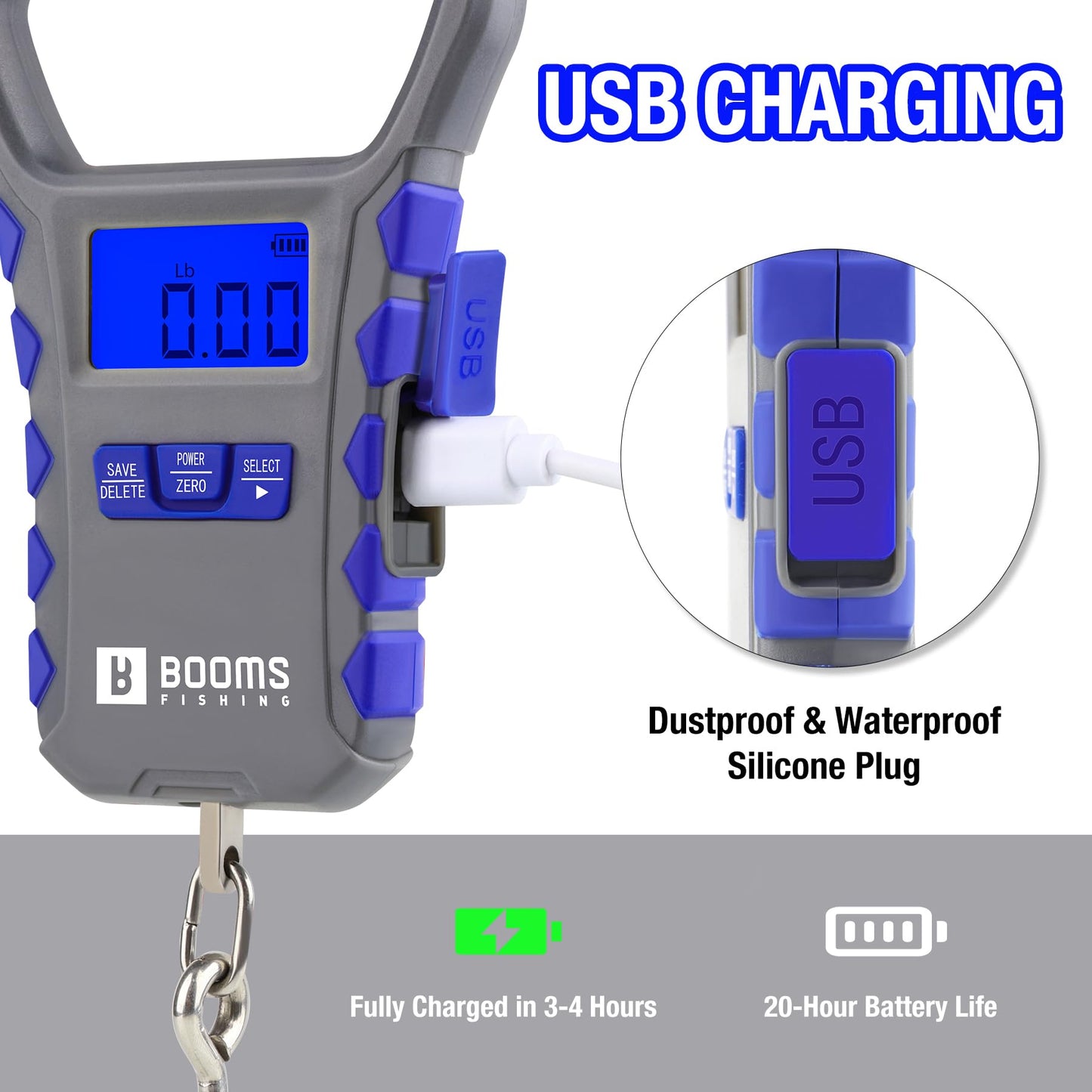 Booms Fishing Scale with Fish Gripper: Digital Fish Scale and Lip Gripper Combo - Fish Weigher with 65lbs/30kg Capacity, USB Charging, LCD Display, Memory Storage - Fishing Tools for Men, XW50