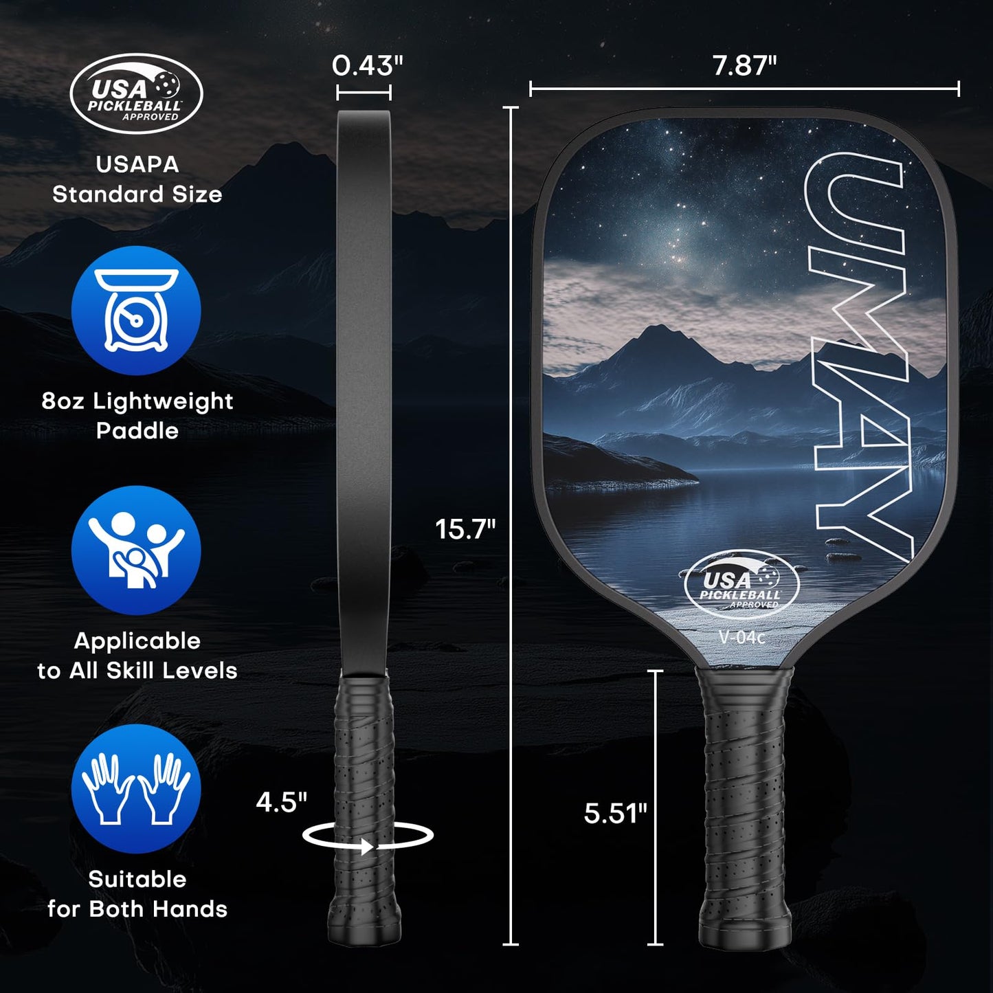USAPA Approved Tournament-Grade Pickleball Paddle with PP Honeycomb Core for Precision Control, Enhanced Spin & Power, Lightweight Pickleball Set with Cover & Overgrip for Men Women Beginners