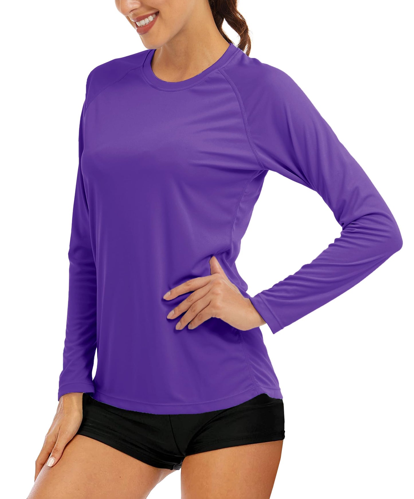 MAGCOMSEN Hiking Shirts for Women Lightweight Running Shirts Womens Workout Shirts Women Long Sleeve Shirts Summer Top Tee Fishing Shirts for Women Purple