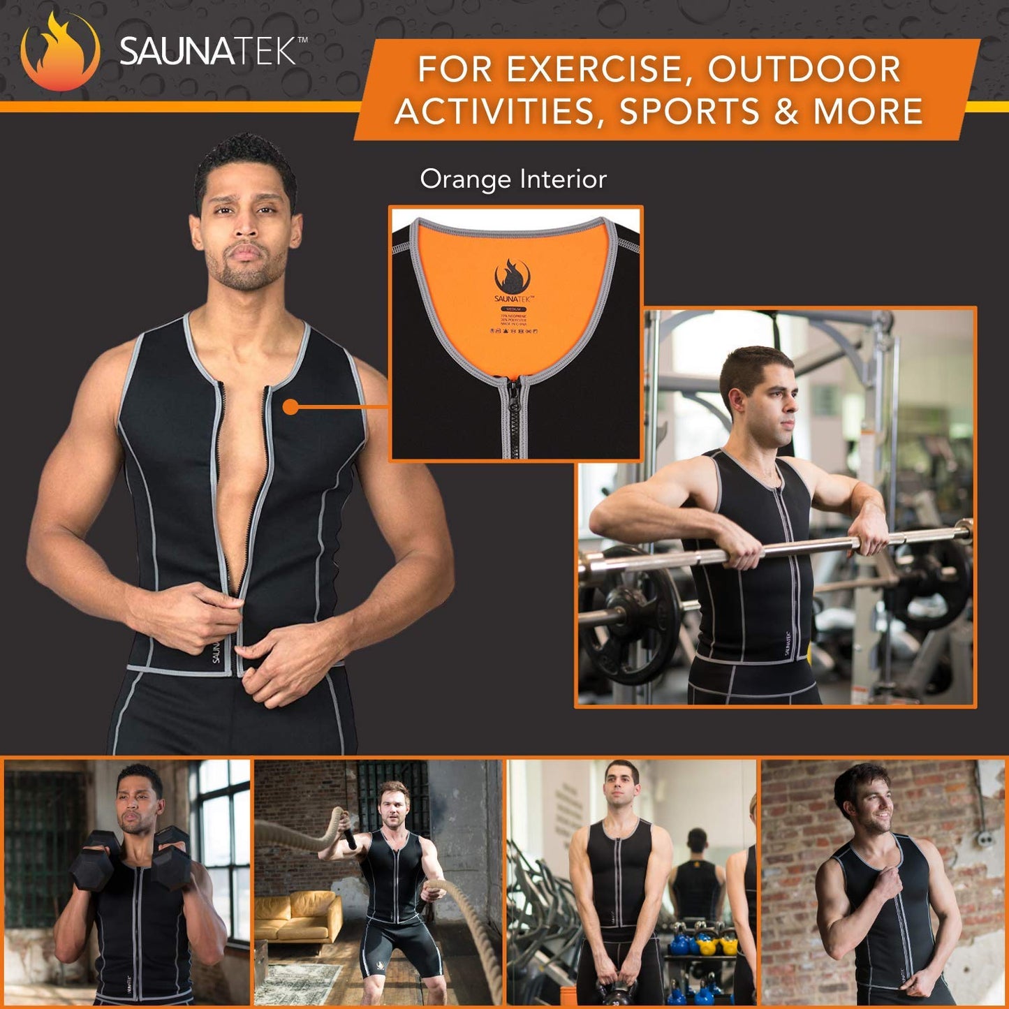 SaunaTek Men's Sauna Sweat Suit Vest for Exercise and Heat Training, Neoprene, X-Large