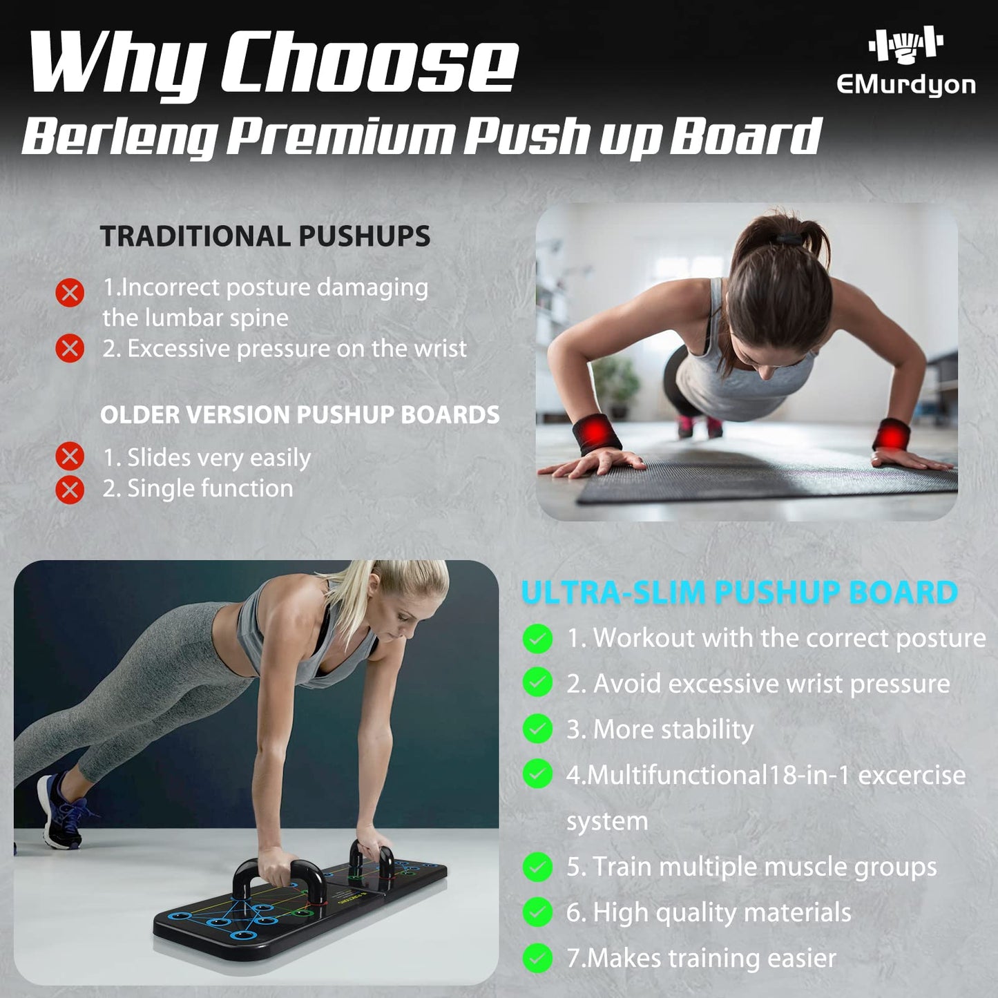 Push Up Board, Emurdyon 2 in 1 Home Workout Equipment, Strength Training Pushup Stands, Chest Muscle Exercise Equipment Men & Women Weights