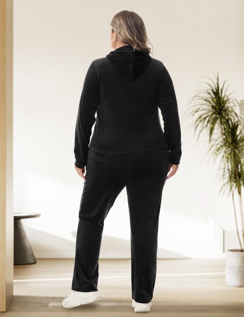 ROYAL MATRIX Womens Plus Size Velour Tracksuit 1X-6X 2 Pieces Velour Sweatsuits Set Full Zip Hoodie & Sweatpant Sets (Black, 3X)