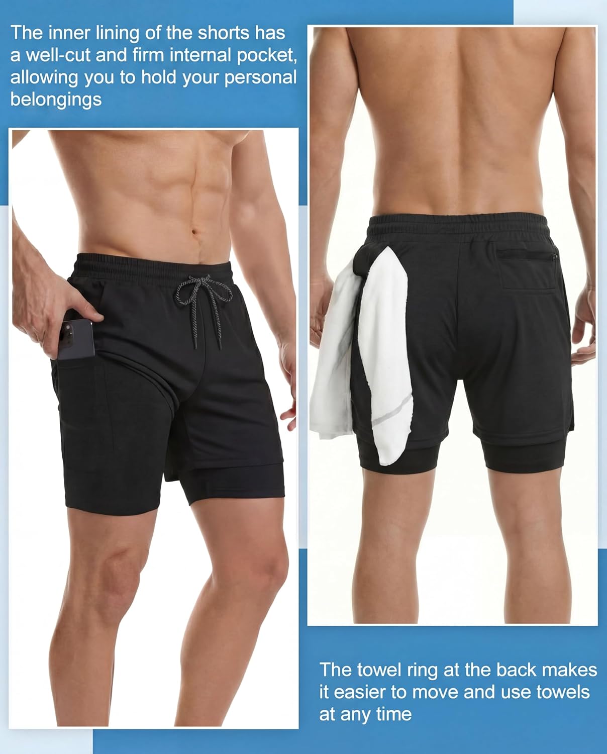 Sureio Men's 2-in-1 Workout Running Shorts - 5-Inch Quick-Dry Athletic Shorts with Liner & Pockets