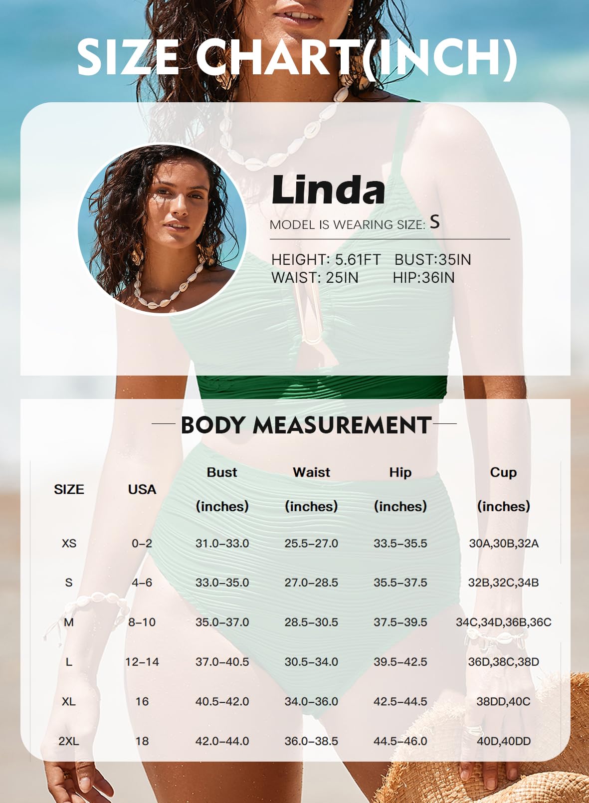 Herseas Womens High Waisted Bikini Sets Ribbed 2 Piece V Neck Bathing Suit U-Wired Push Up Full Coverage Swimsuit 2026 Teen Girls Modest Beach Clothes Dark Green Small