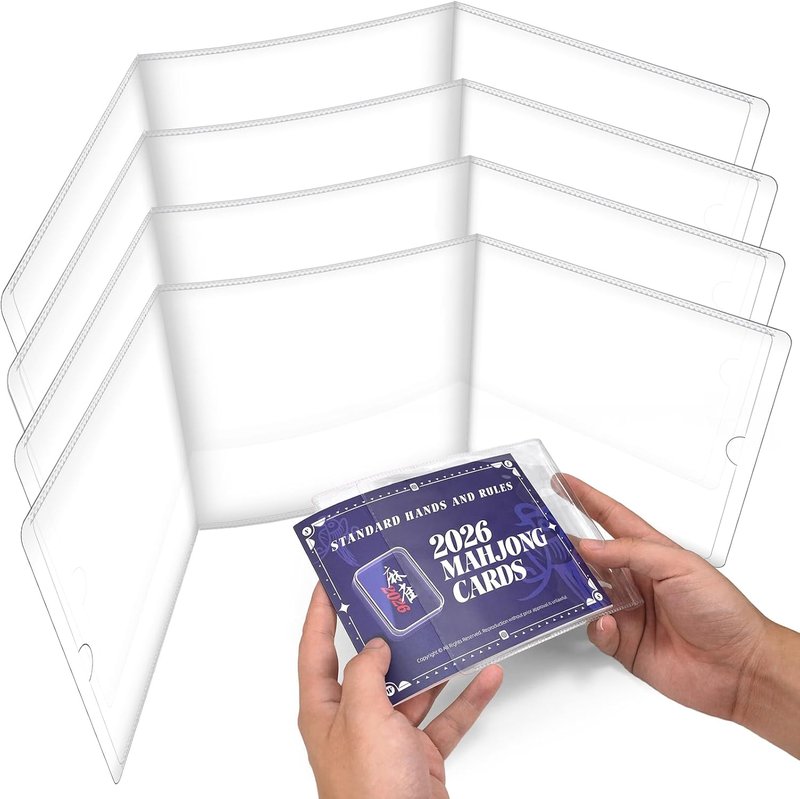 Mahjong Card Sleeve Holder - Durable Protective Covers for Large Print Cards | 6 1/8” x 4 3/4” - 4 Pack