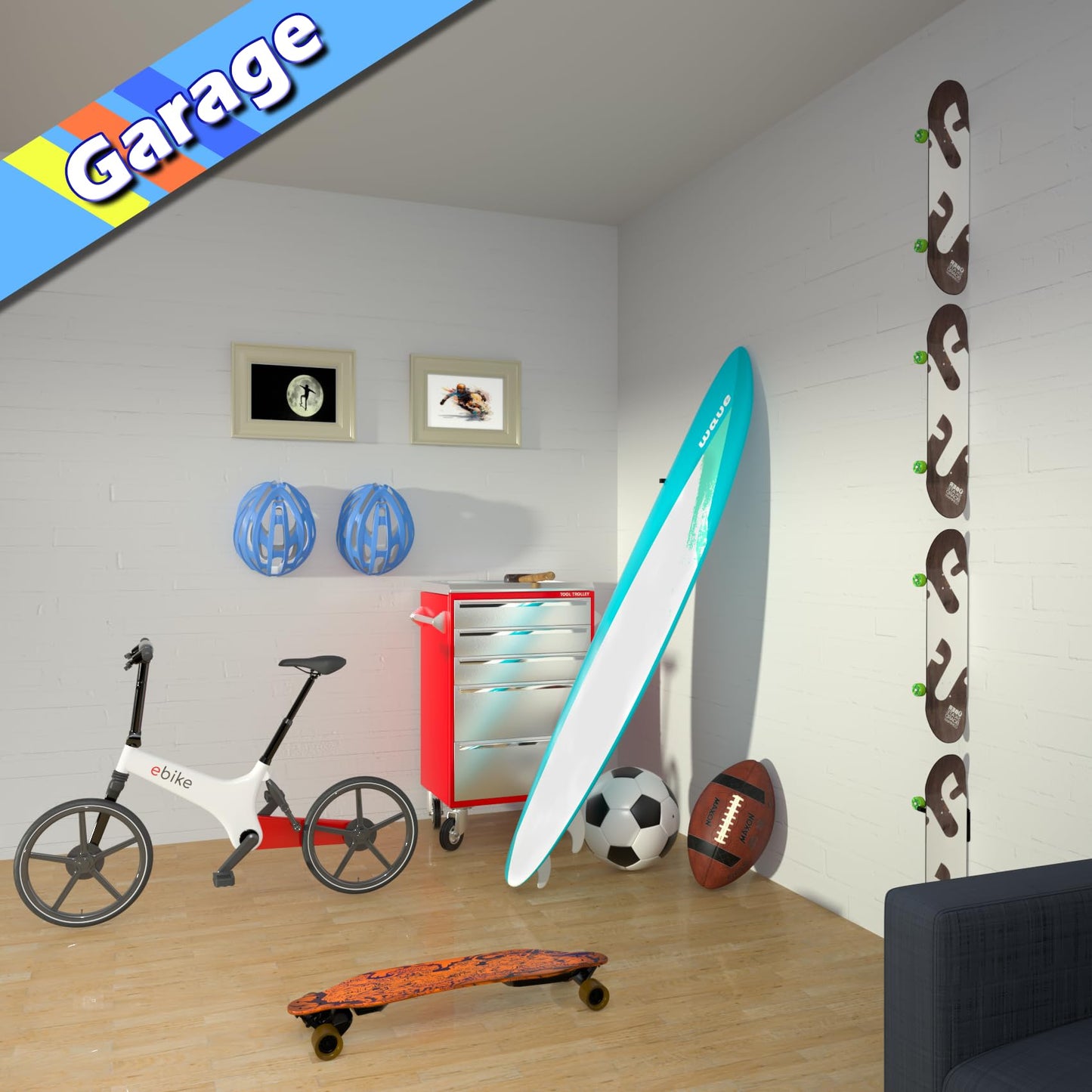 Lhysn Skateboard Wall Mount Skateboard Hanger Skate Deck Display Holder Skateboard Hook Ski Rack for Garage Longboard Rack Snowboard Storage (4pcs)