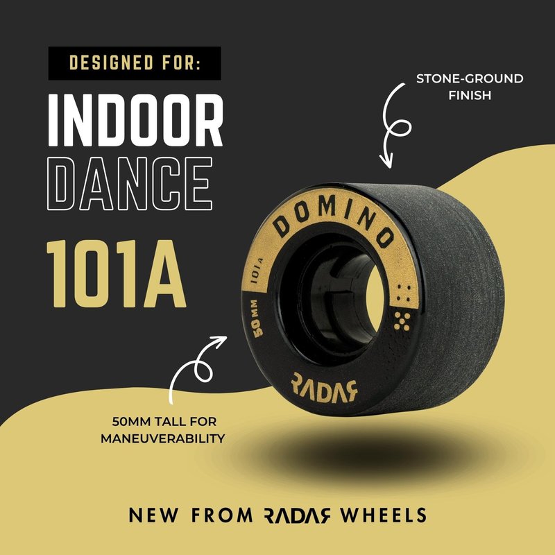Riedell Radar Domino Wheels - Indoor Roller Skate Dance Wheels - 4 Pack of 50mm x 31mm Wheels | Black/Gold 101A
