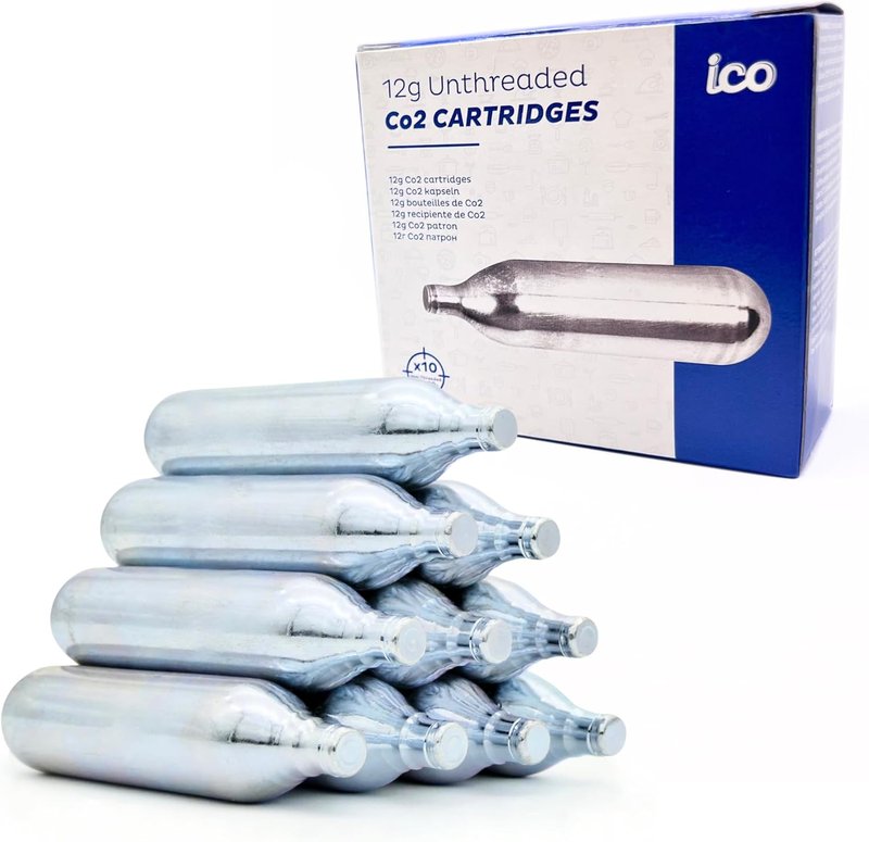 ICO 12 Gram CO2 Cartridges - Non-Threaded for BB Guns, Airsoft Pistols & Paintball Markers