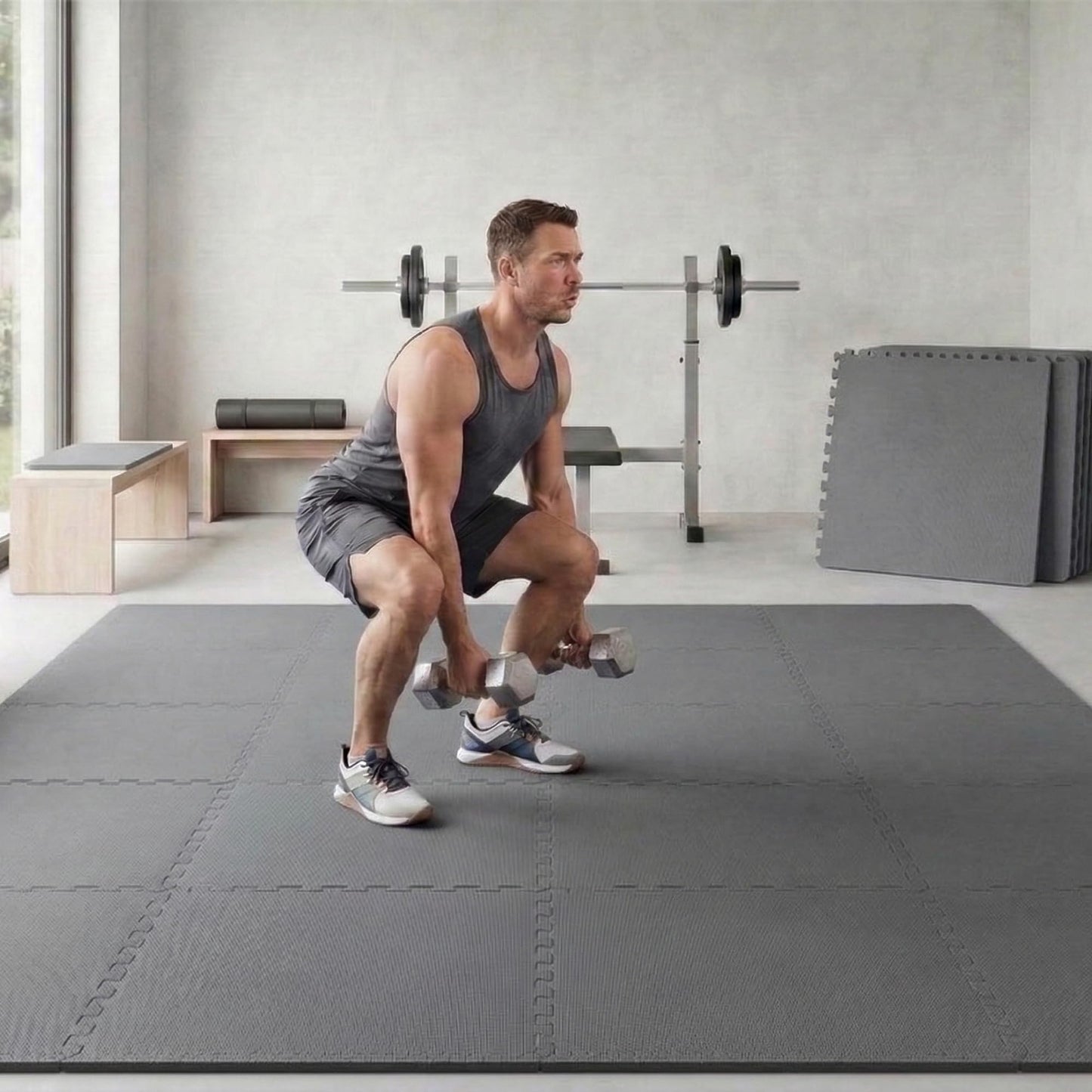 BalanceFrom Puzzle Exercise Mat 1/2" Thick, EVA Interlocking Foam Floor Tiles for Home Gym, Mat for Home Workout Equipment, Floor Padding for Kids, Gray, 24 in x 24 in x 1/2 in, 144 Sq Ft - 36 Tiles