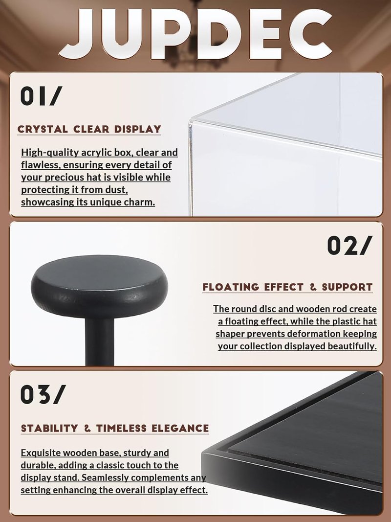 Acrylic Baseball Cap Display Case - Clear UV Protection Showcase with Solid Wood Base & Hat Shaper | Ideal Gift for Collectors, Black