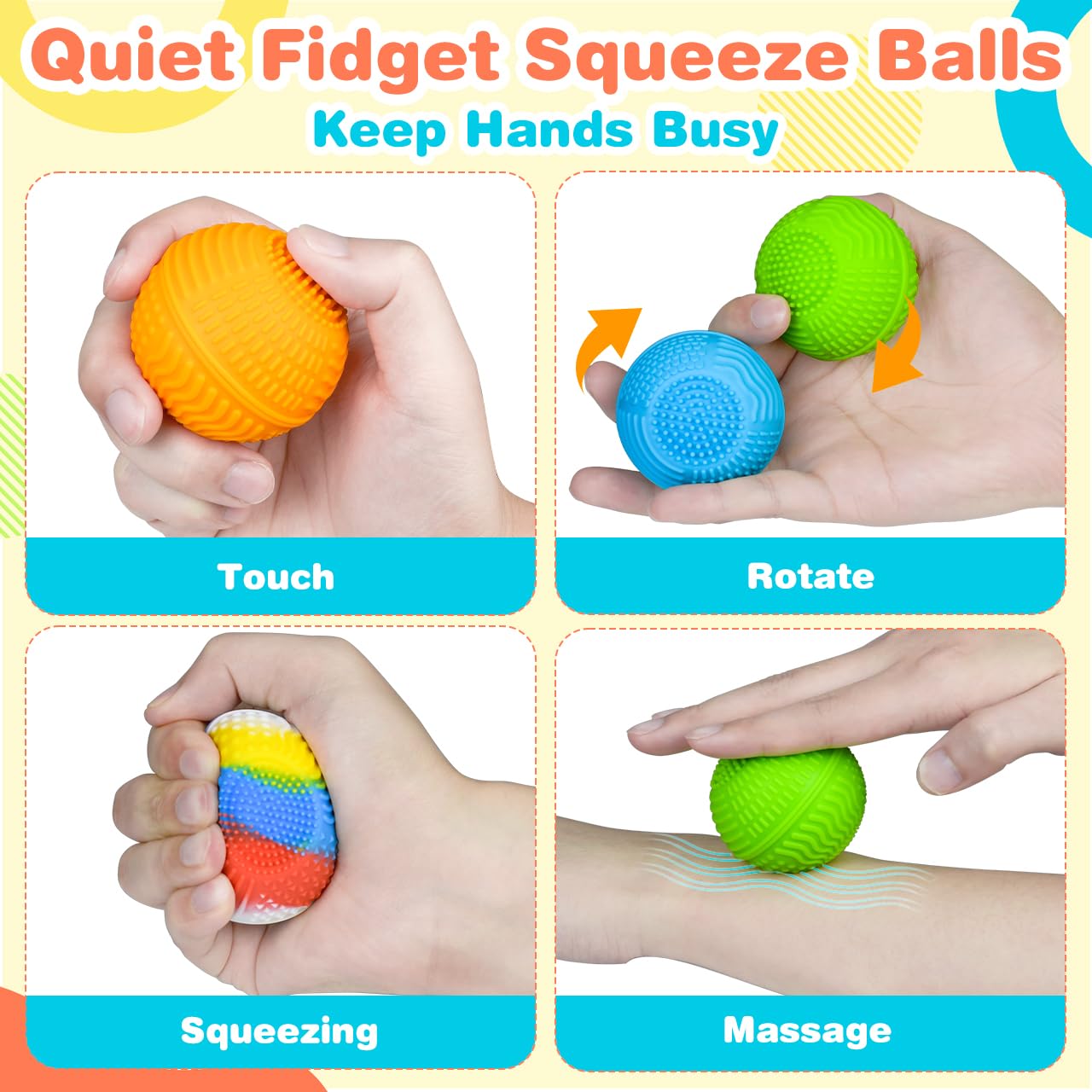 QINGLER Sensory Fidget Squeeze Balls 4 Pack for Kids & Adults