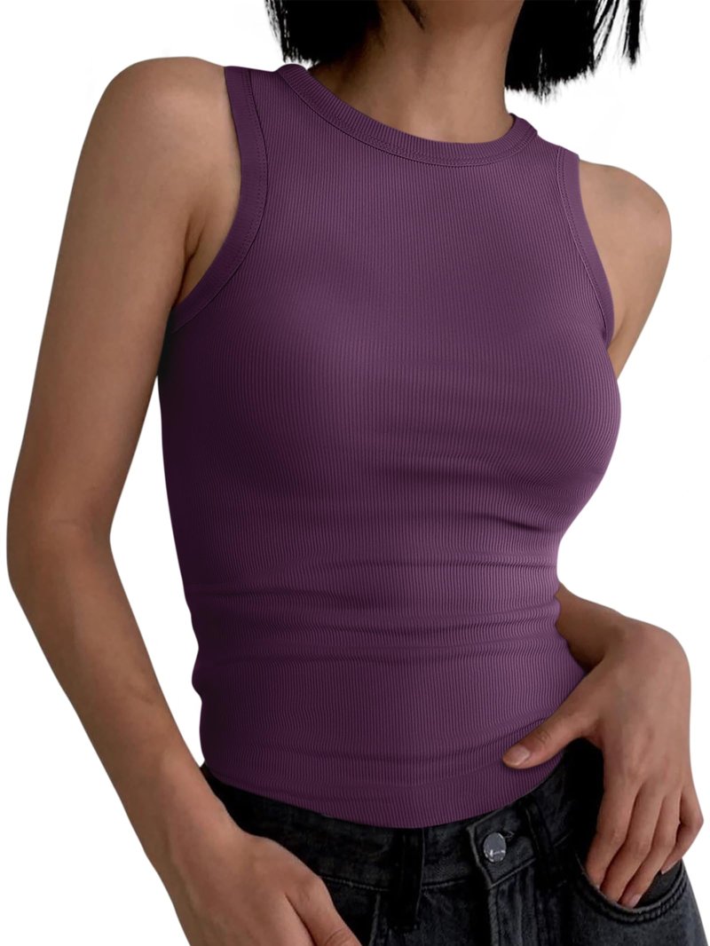 ANRABESS Womens Sleeveless High Neck Tank Tops Fashion Summer Casual Basic Slim Fit Ribbed Racerback Top Shirt Clothes Dark Purple X-Large