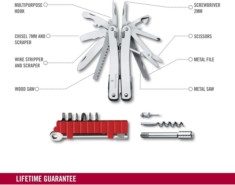 Victorinox Swiss Tool Spirit X Plus | 36-Function Swiss Army Multi-Tool with Needle-Nose Pliers & Leather Pouch - Silver