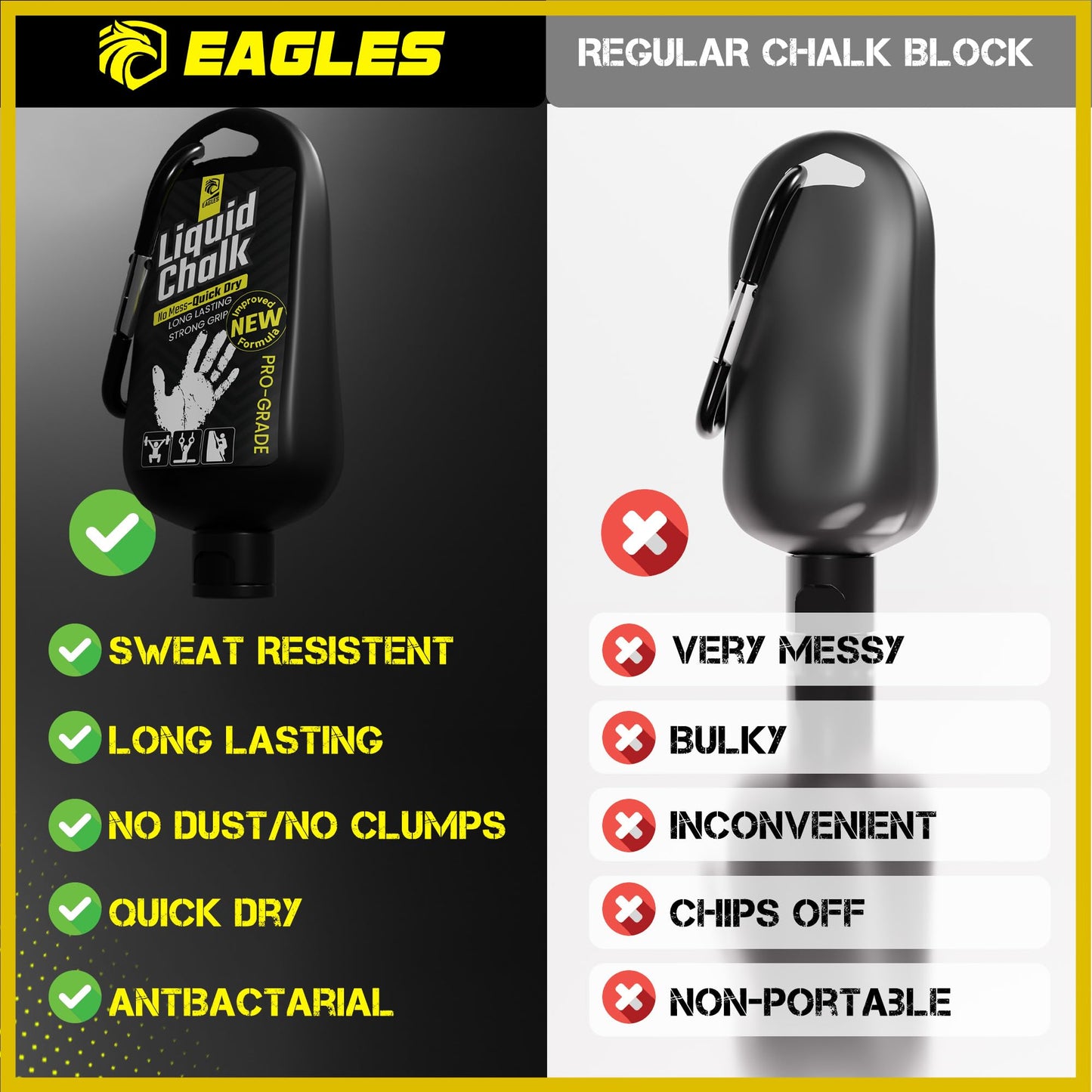 EAGLES Pro Grade Gym Liquid Chalk 50, 120 or 280ml Mess-Free Chalk for Weightlifting, Gymnastics Rock Climbing, Pole Grip, Sports Dries in Seconds - Sweat-Resistant and Long Lasting (50ml)