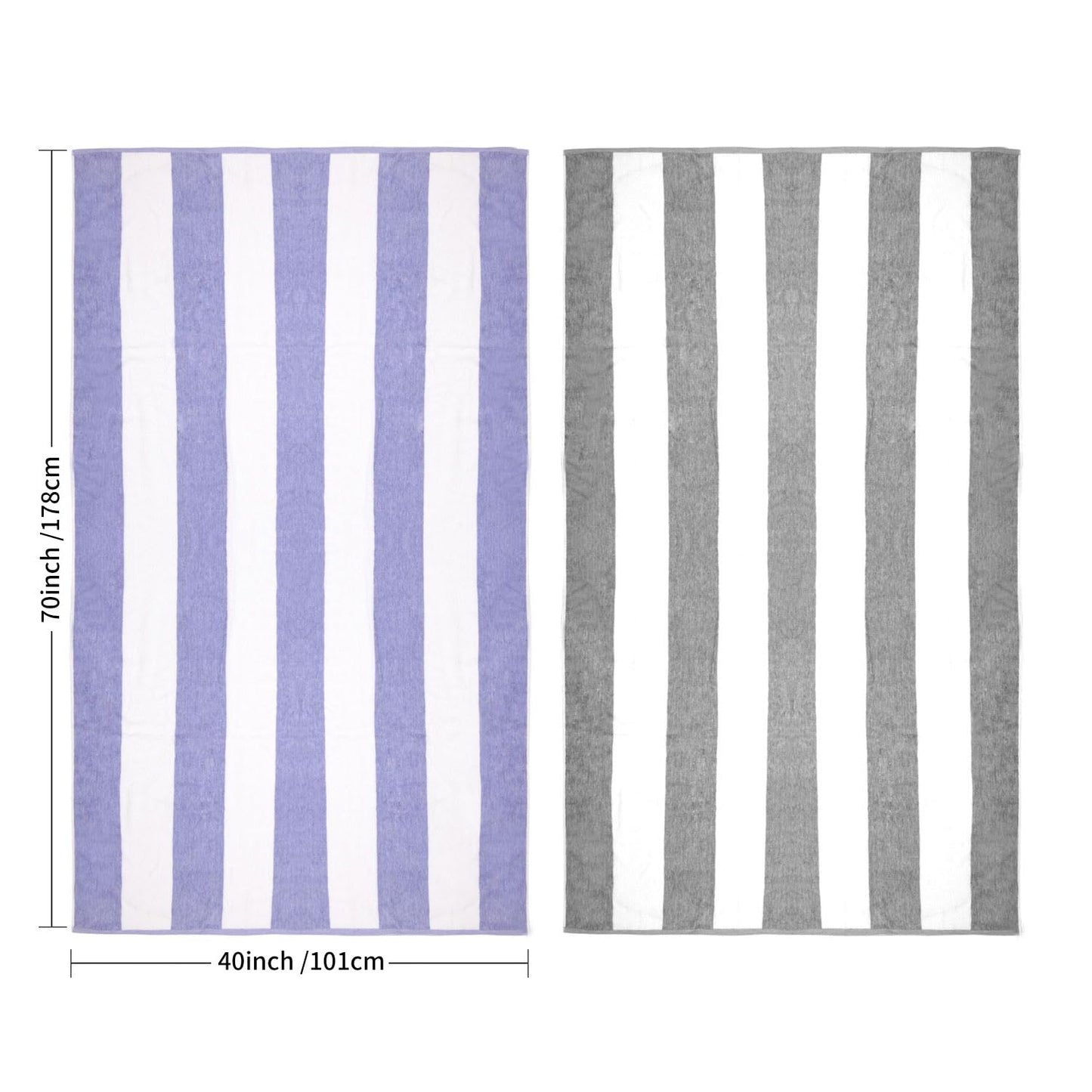 CLOWOOD Plush Oversized Beach Towel - Cotton 40 x 70 Inch Large Thick Charcoal Grey Striped Cabana Pool Swimming Towel