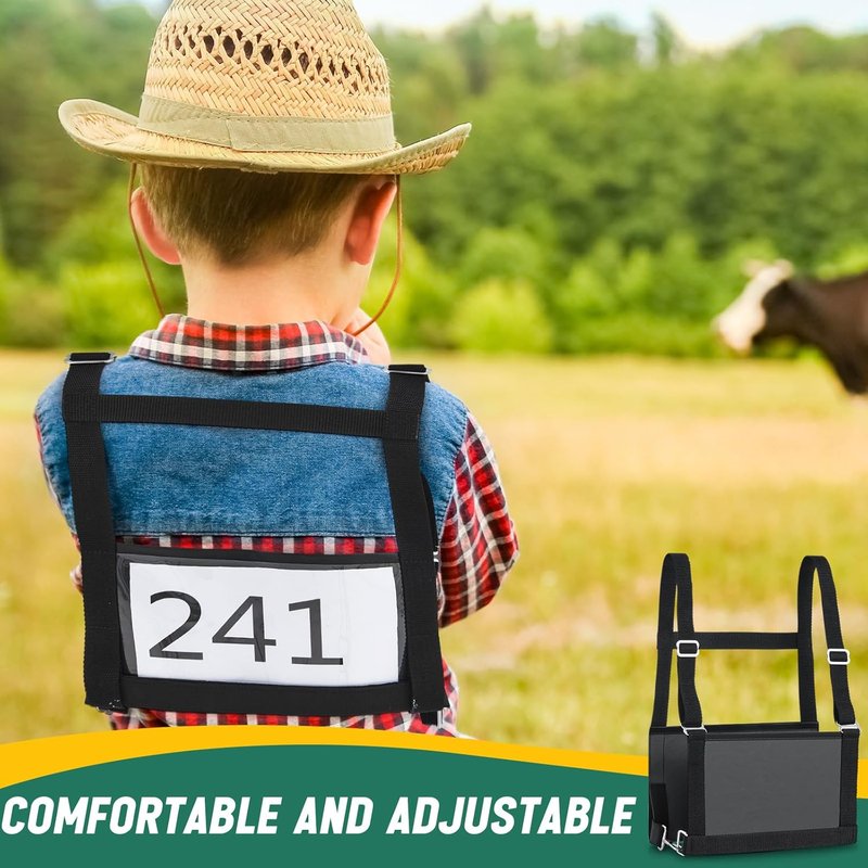 Exhibitor Number Harness - Black Leather Show Number Holder for Eventing | 9.84 x 6.1 Inches
