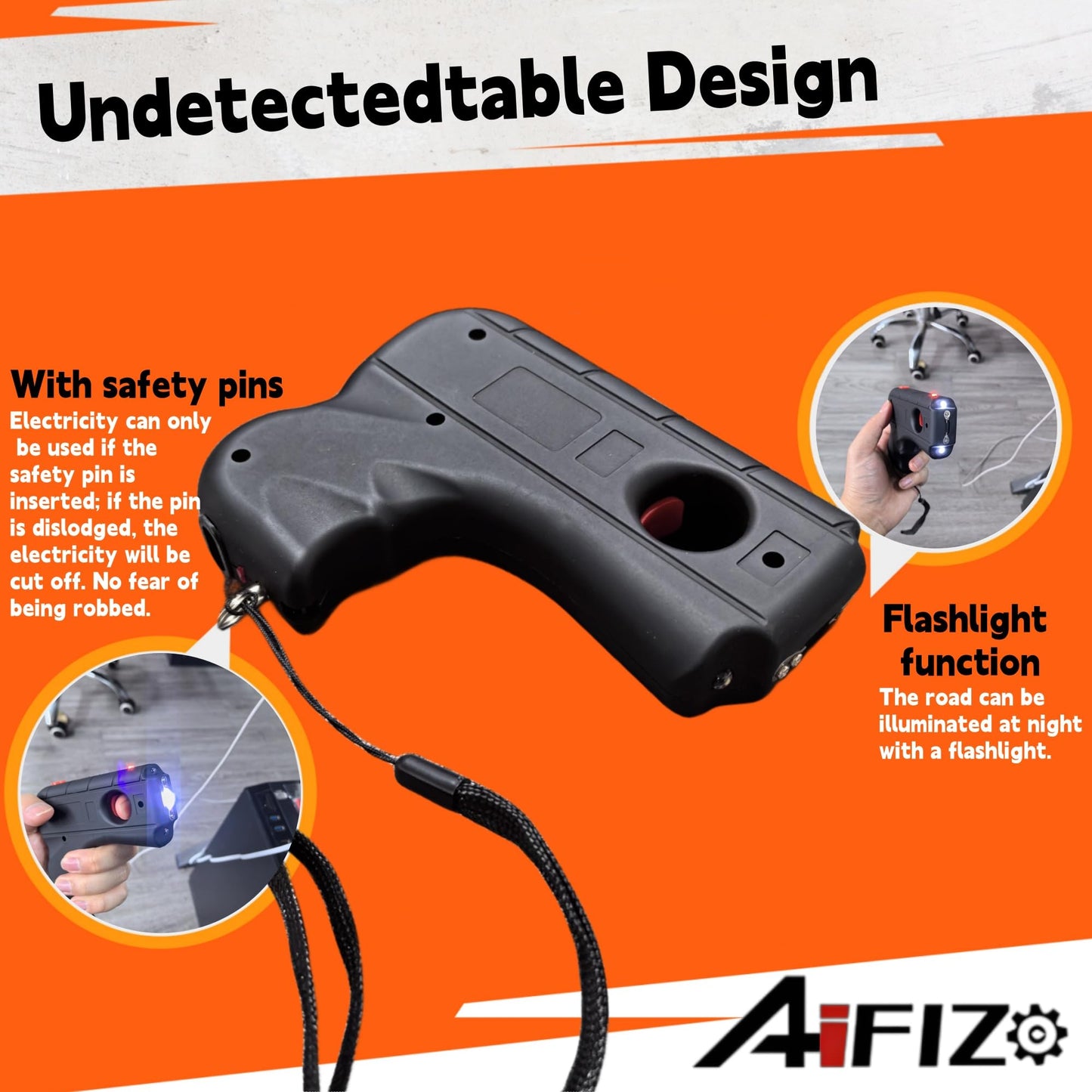 AIFIZO Stun Gun with Safety Pin Easy Cary USB Rechargeable