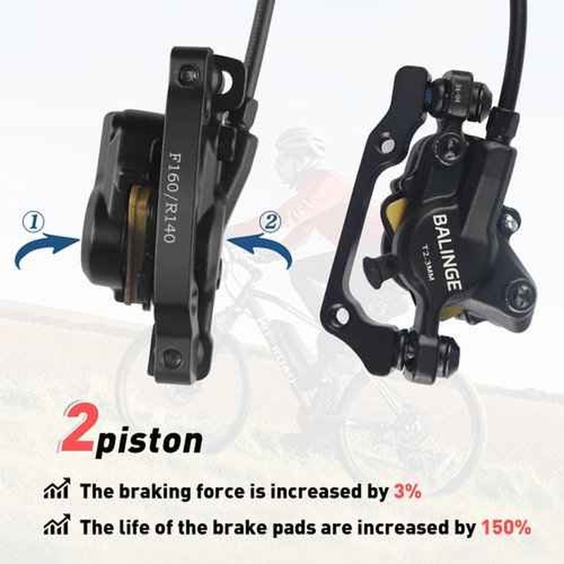 BALINGE Ebike Brakes Hydraulic Set 2-Pin Power-Off Connector 2-Pistons E-Bike Electric Power-Off Hydraulic Brake Set Front + Rear with 160mm 6 Bolts Disc Rotors