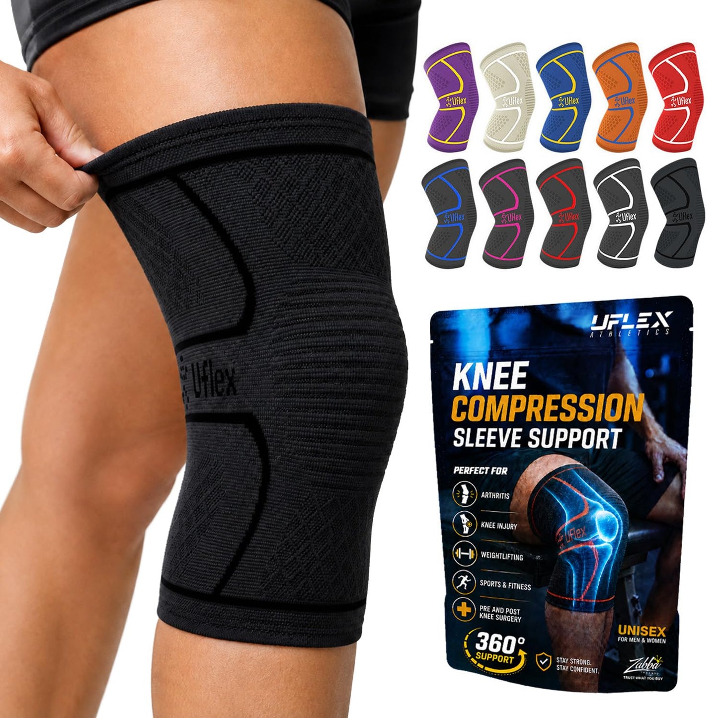 Knee Brace for Men and Women Knee Compression Sleeve Knee Support Wraps for Arthritis Joint Pain Relief, Workout, Swelling, Sports, Circulation, Running, Recovery for ACL & Meniscus TearLarge Black