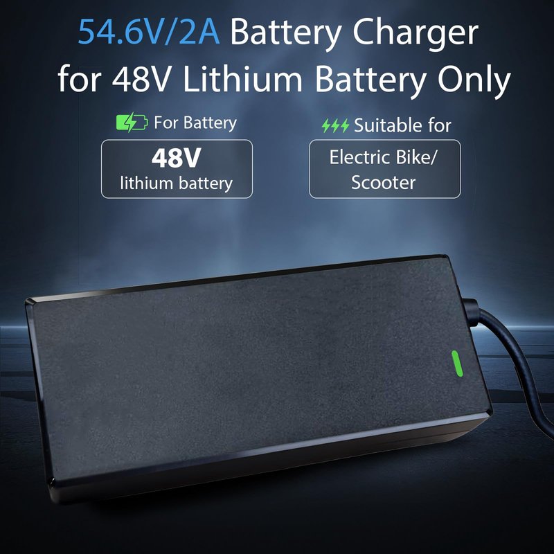 Panamalar 54.6V 2A Electric Bike Charger for 48V E-Bike Lithium Battery, Electric Scooter Power Charger, 3 in 1 Universal Power Adapter Plug for DC Connector with 2.5/2.1mm|8mm 3-Prong|12mm 1-Prong
