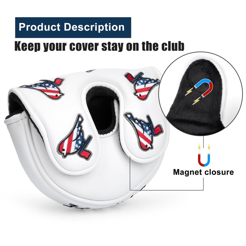 Golf Head Covers Birdie Driver Covers 3 Wood Headcover Hybrid Head Covers Embroidery Leather USA American Flag Golf Club Headcovers Golf Mallet Putter Cover for OZ1 (Mallet Putter Cover for OZ1)