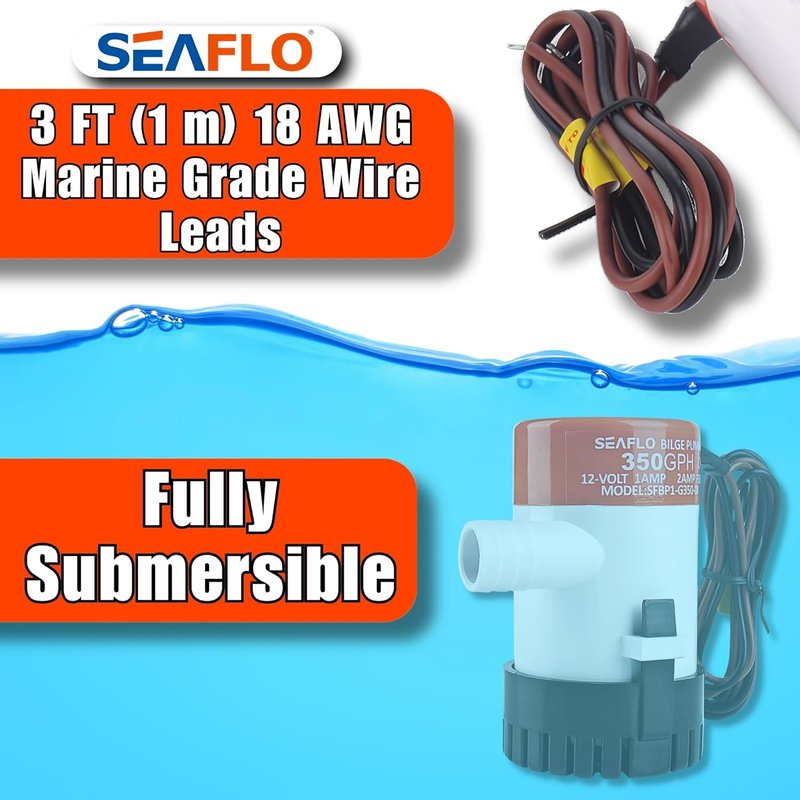 SEAFLO 01 Series 350 GPH Bilge Pump - 12V Marine Submersible with Anti-Airlock Protection | 4-Year Warranty
