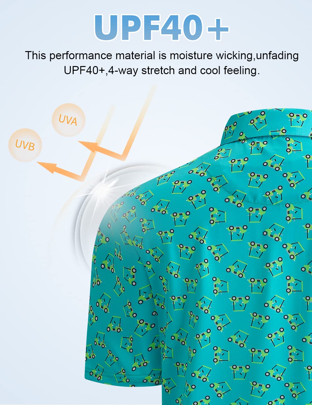 Hodaweisolp Golf Shirts for Men Dry Fit Print Moisture Wicking Performance Short Sleeve Polo Shirt Green Car-XL