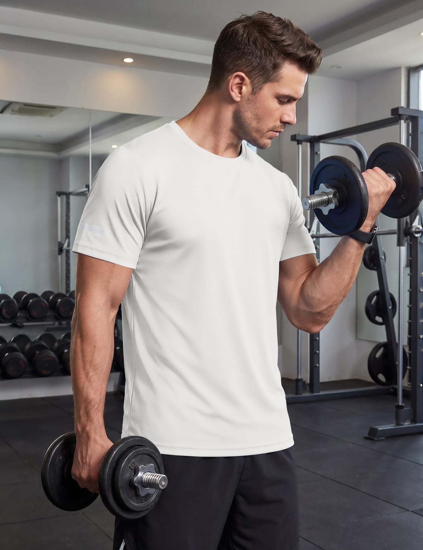 TACVASEN Mens Athletic Shirts Short Sleeve Quick Dry Workout Shirts Sun Protection Gym Running Tshirts Rash Guard White M