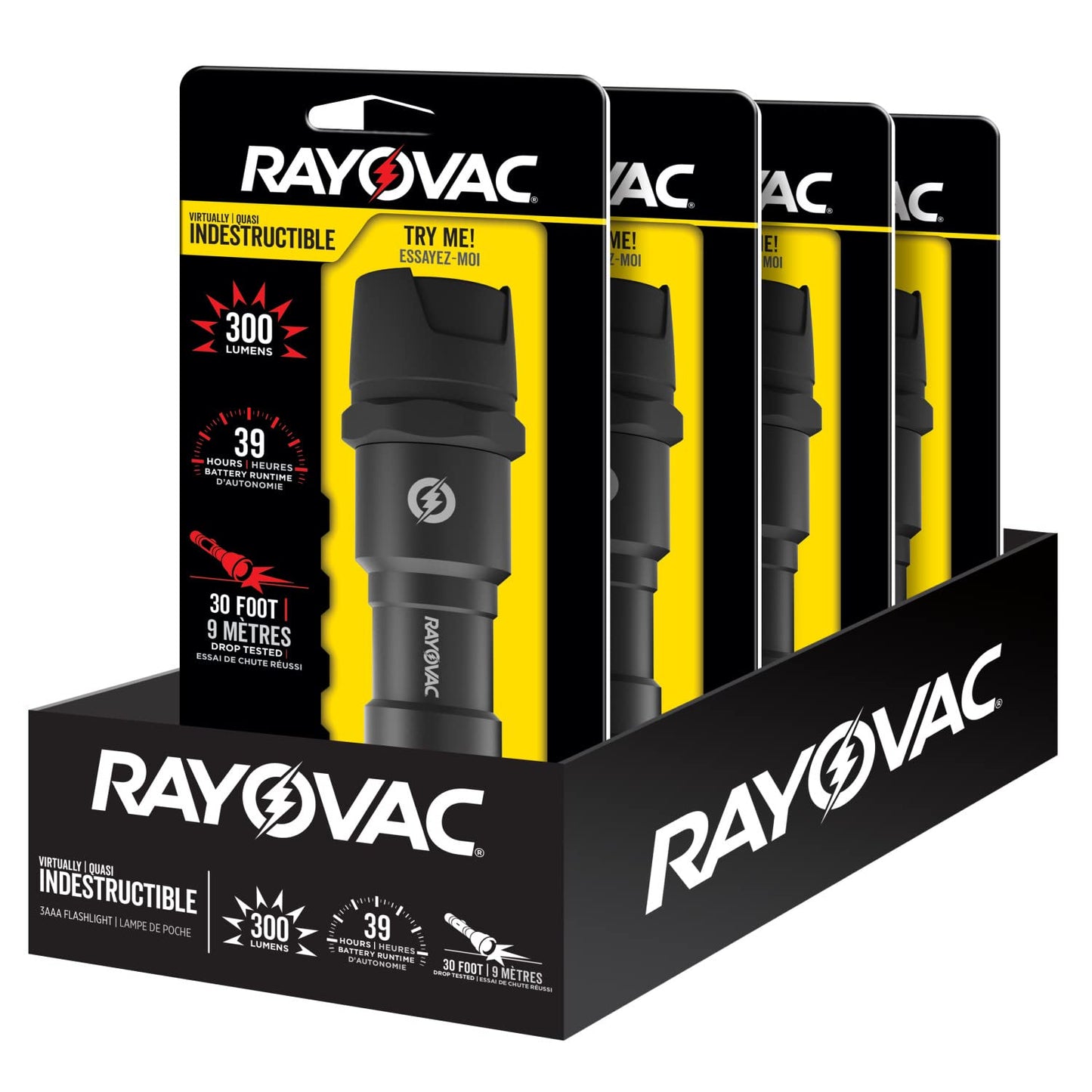 Rayovac - DIY3AAA-BE Virtually Indestructible LED Flashlight, 300 Lumen Waterproof Tactical Flashlight - Super Bright High Mode LED Flashlights for Camping, Hiking, Dog walking Black