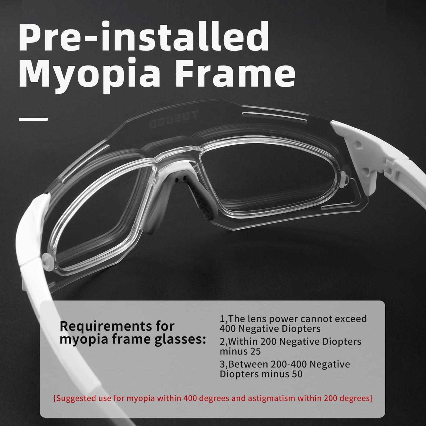 TOSUOD Fit Over Sunglasses for Cycling | Over Prescription Glasses | White Frame with Photochromic Lenses (Clear to Dark)