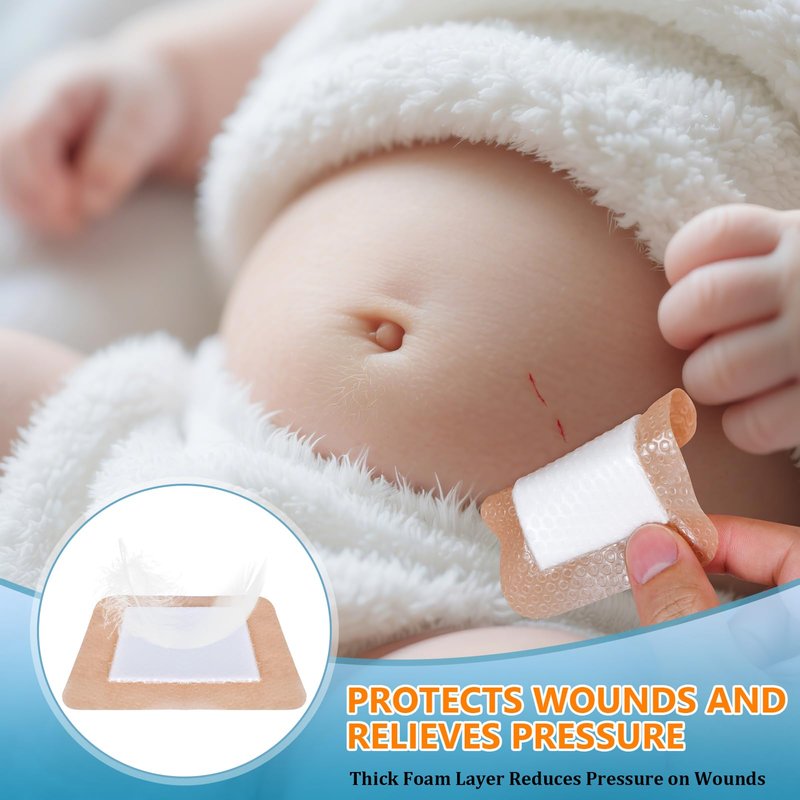 OUJEALEE Silicone Foam Dressing with Border - 5 Pack | Ultra-Gentle Skin Adhesive | Super Absorbent Wound Pad | Sterile & Waterproof | Pain-Free Removal for Sensitive Skin (5" x 5")