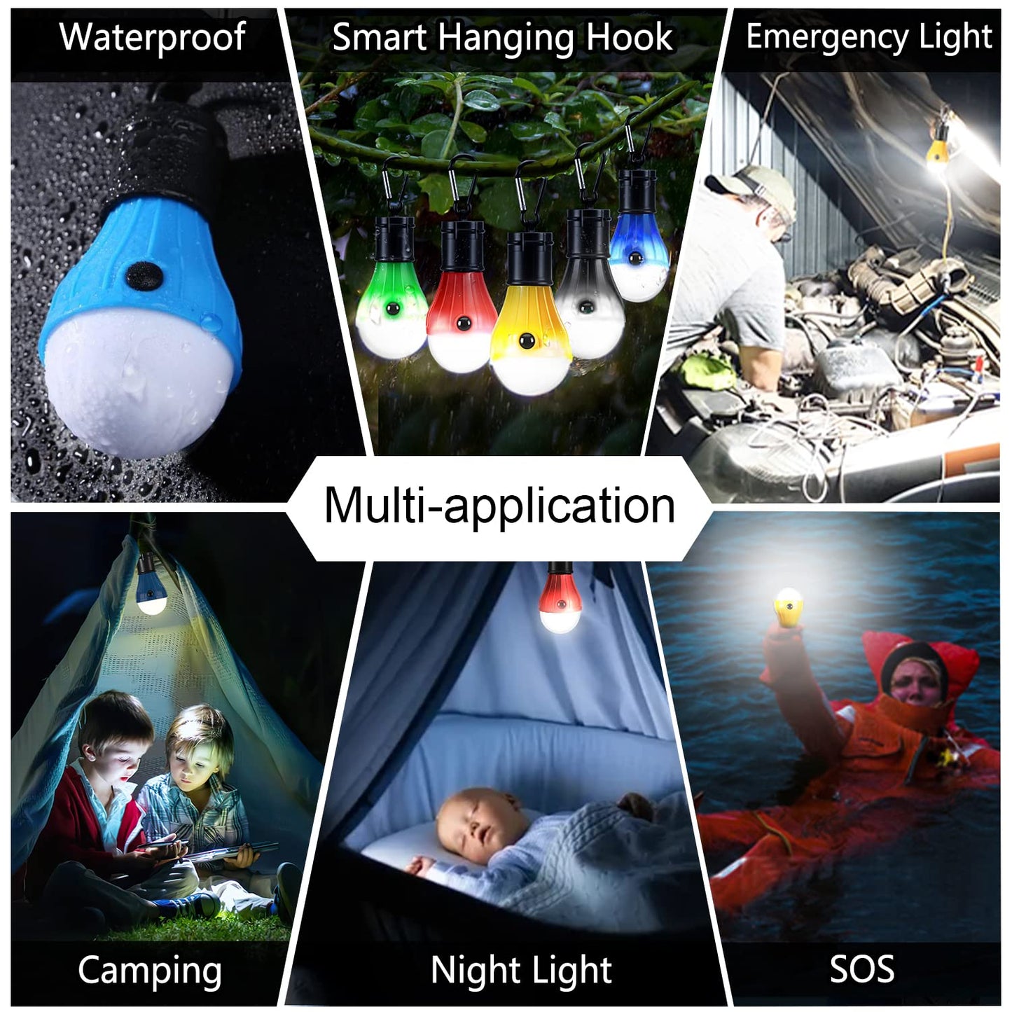 Camping Lights 5 Pack, PEMOTech Portable Camping Light 4 Lighting Modes, Battery Operated Hanging Tent Light LED Camping Tent Lantern Camping Equipment for Camping Hiking Backpacking Fishing Outage