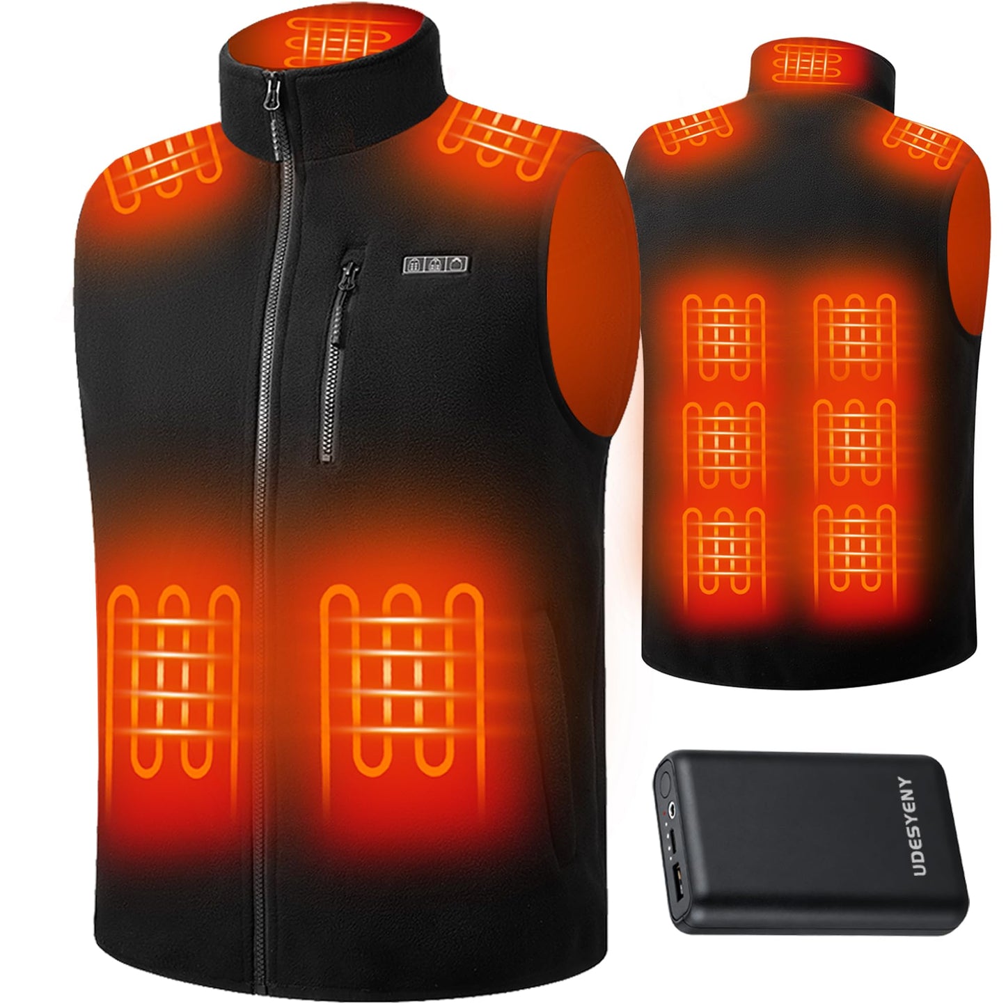 Udesyeny Heated Vest for Men with 16000mAh 7.4V Battery Pack Included, Fleece Warming Men's Heated Vest Rechargeable (Large)