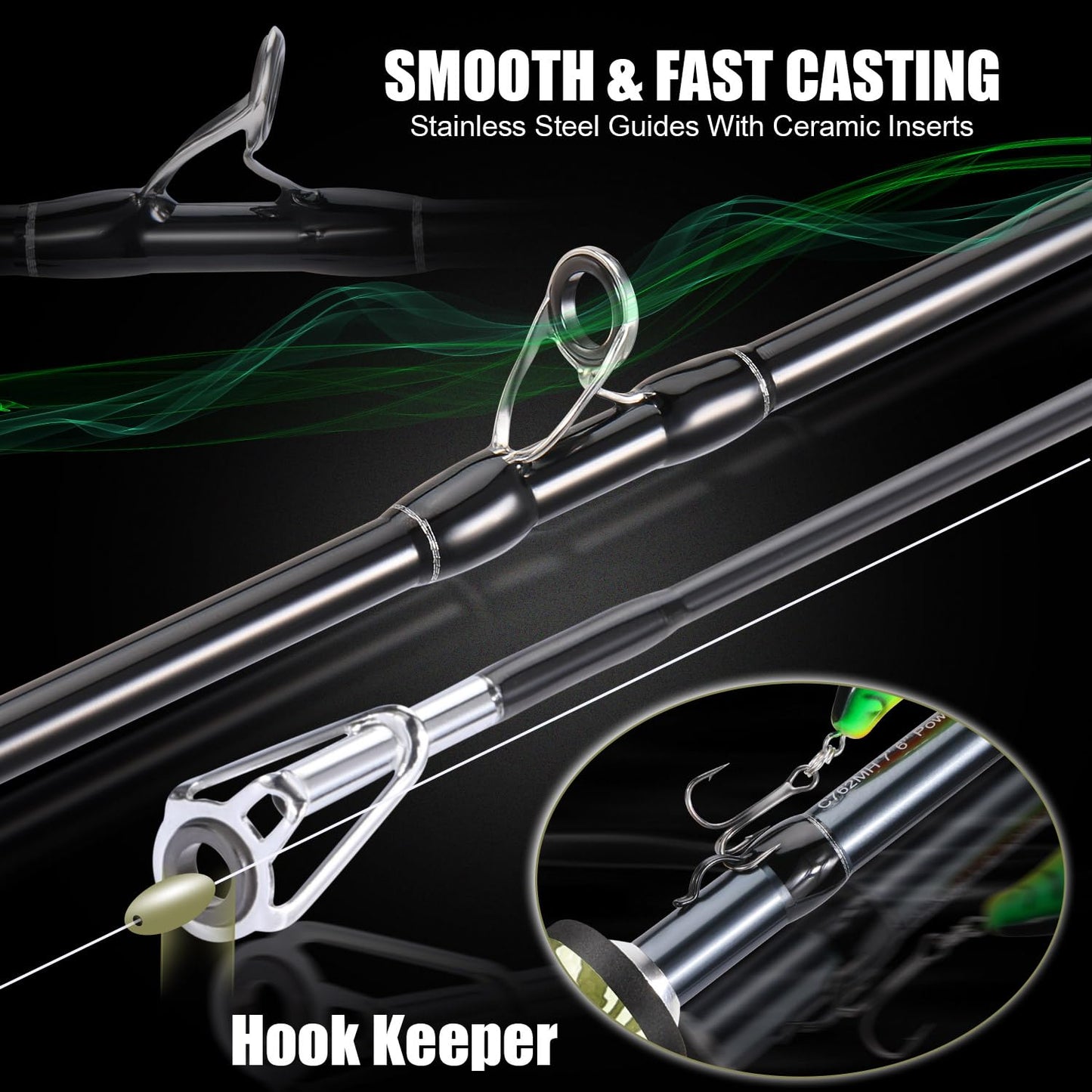 Sougayilang Camo Baitcaster Combo, 2-Piece 30+24Ton Graphite Rod, 8.0:1 Gear Ratio,9+1 Bearings Reel, SuperPolymer Handle,Hook Keeper for Bass, Walleye, Pike, Catfish Fishing