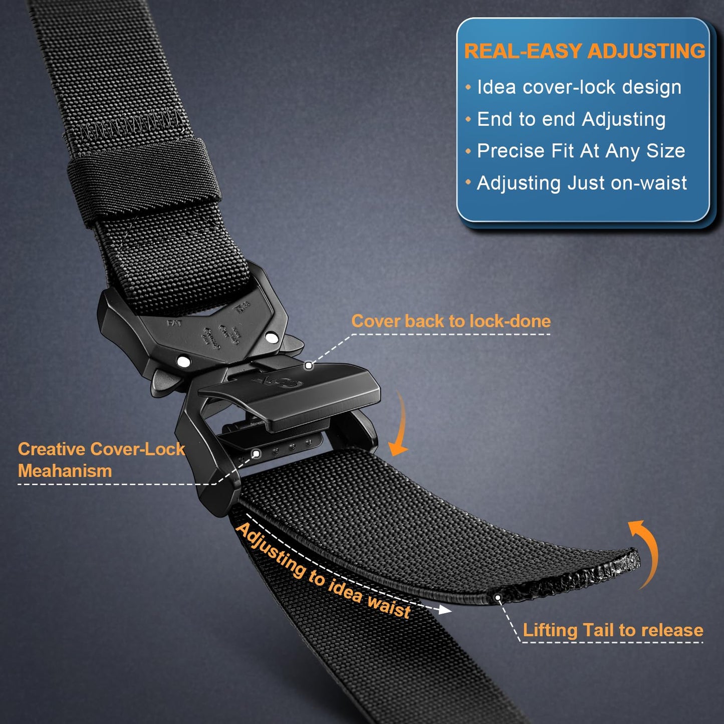 KEMISANT Men Tactical Belt,Stretch Nylon Belt Adjustable for Rigger Military Heavy Duty Work 1.5"-Quick Release(Black/Wood Thrush,42"-46" Waist Adjustable)