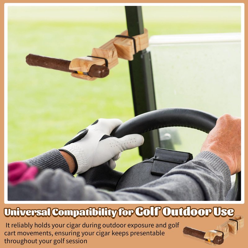 Fiwochic 2 Pcs Wooden Golf Cart Holder with Adjustable Clip & Loop Strap Fits Various Sizes, Natural Solid Wood for Outdoor Use on Carts, Yachts, Beach Chairs, Camping