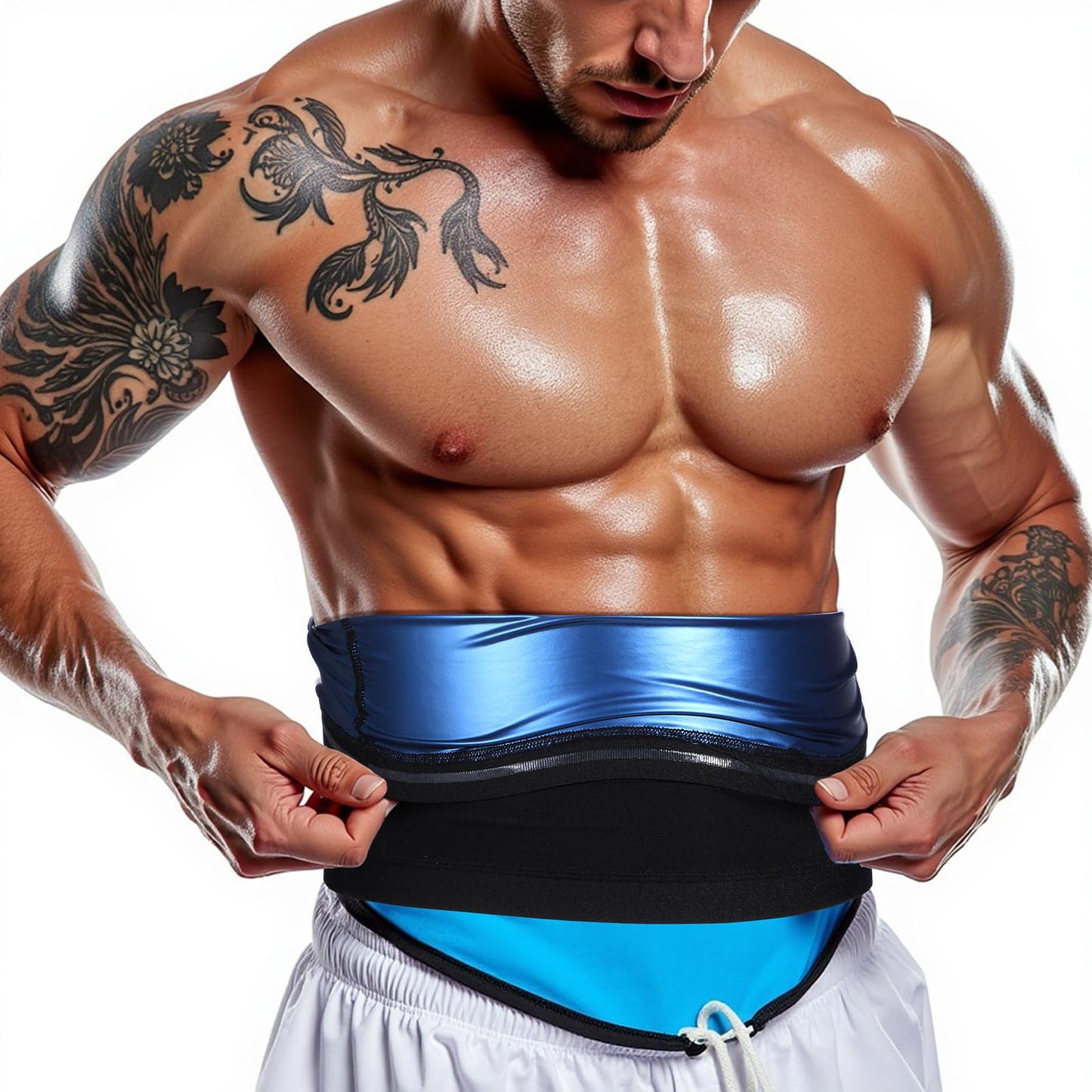 Qianyu Waist Trainer Trimmer Workout Stomach Wrap Belt Sweat Belt Band for Men Lower Belly Cincher Sauna Band Body Shaper Tummy Control For Bodybuilding Exercise Sculpt Gym Accessories