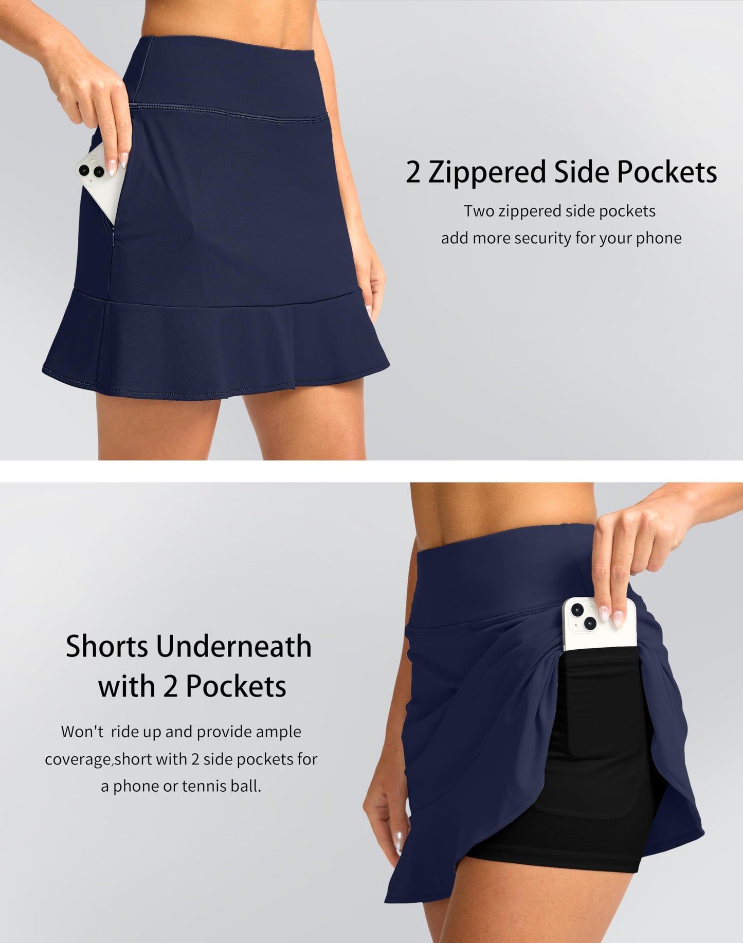 Viodia 16" Golf Skorts for Women High Waisted Tennis Skirt Athletic Skorts Skirts for Women Built-in Shorts with 5 Pockets Navy M