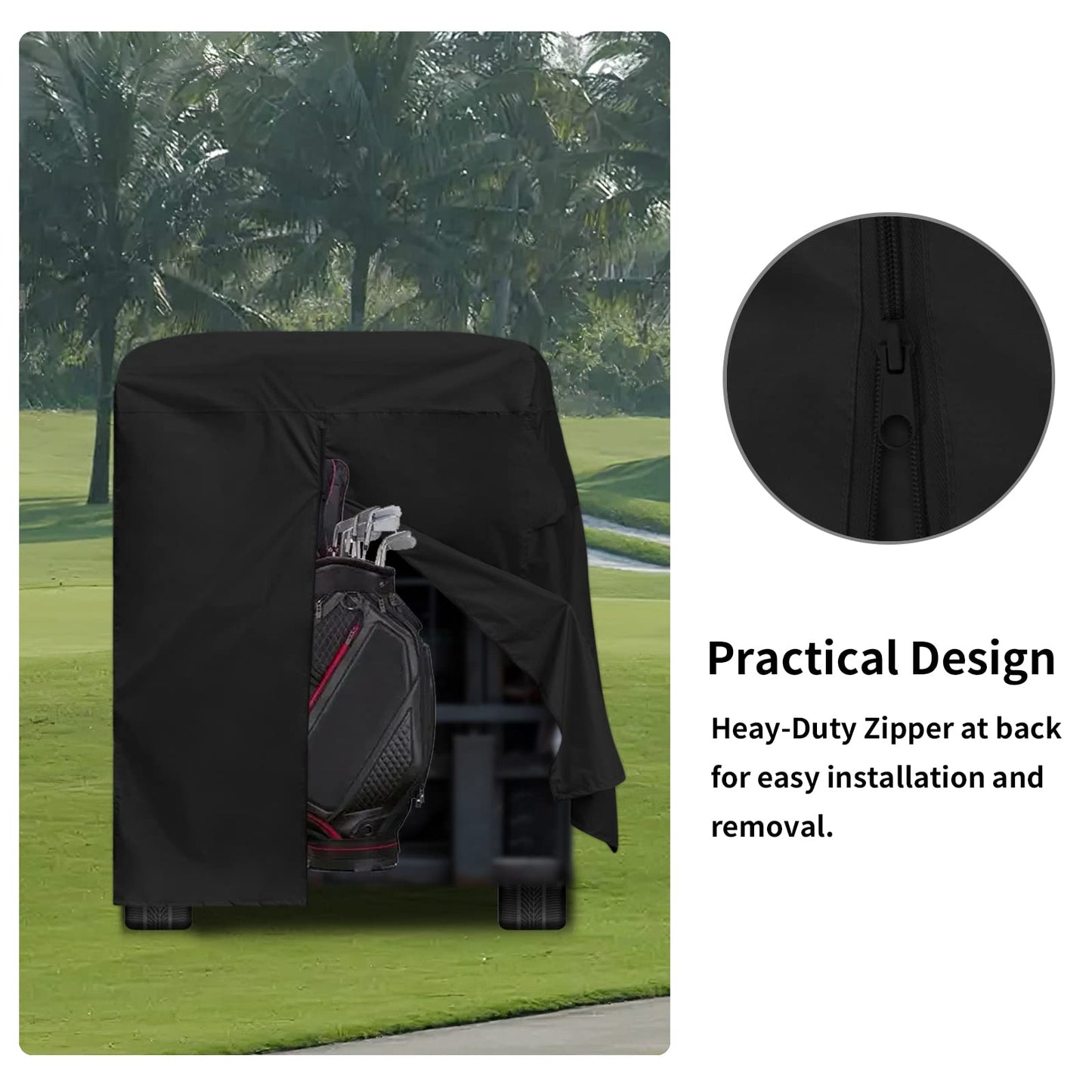 Easy-Going Golf Cart Cover Fit for Most Brand 2 Passenger Golf Cart Golf Cart, Waterproof Golf Cart Cover with Zipper Closure (95" L x 48" W x 66" H, Black)