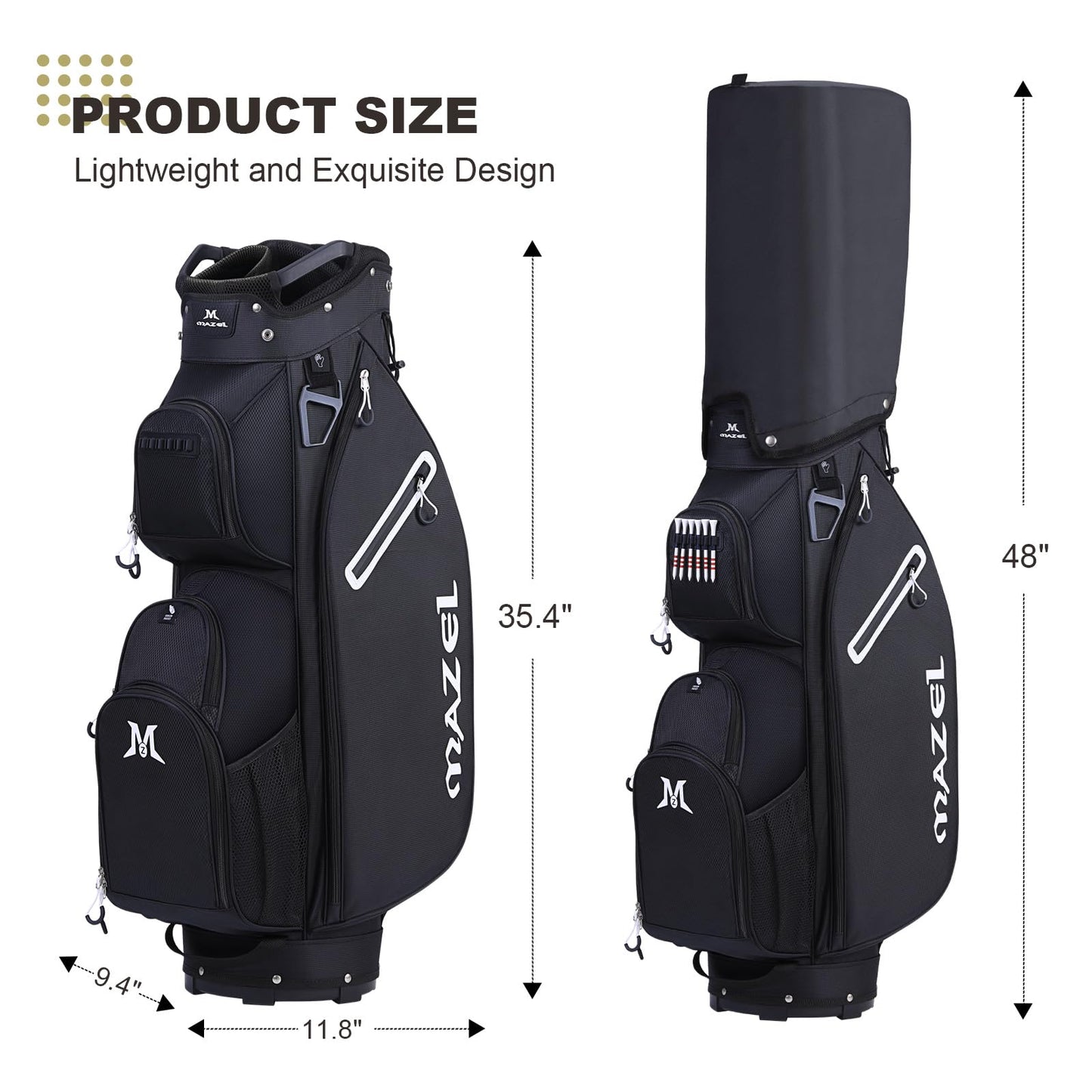 MAZEL Golf Cart Bag with 7-Way Full Length Dividers Top and 9 Pockets,Lightweight Golf Club Bag for Men & Women (Black)