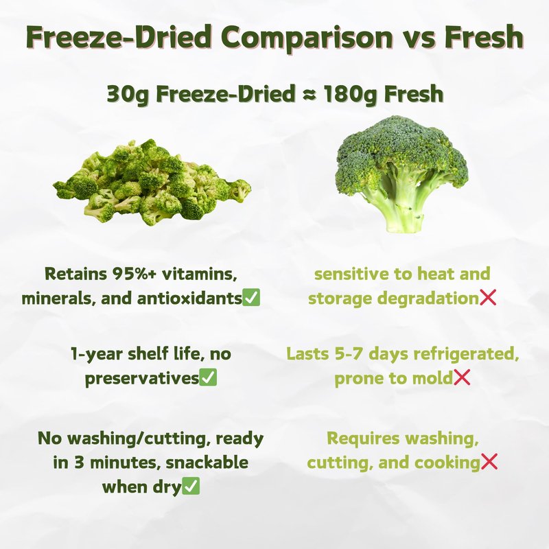 Nat Flav Freeze Dried Broccoli | 5.3oz | 100% Natural Broccoli | No Sugar & Additives | Non-GMO & Vegan Friendly | Healthy Snacks for Kids or Adults | Freeze Dried Backpacking & Camping Food
