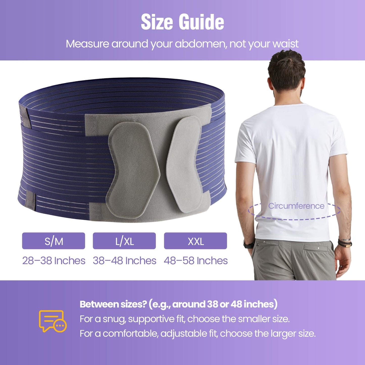 Hernia Belts for Men and Women – Front-Closure Abdominal Binder with Extra Compression Strap & Soft Detachable Dual-Layer Hernia Pad – Comfortable Hernia Support for Men Post Surgery or Daily Relief (S/M 28–38 in)
