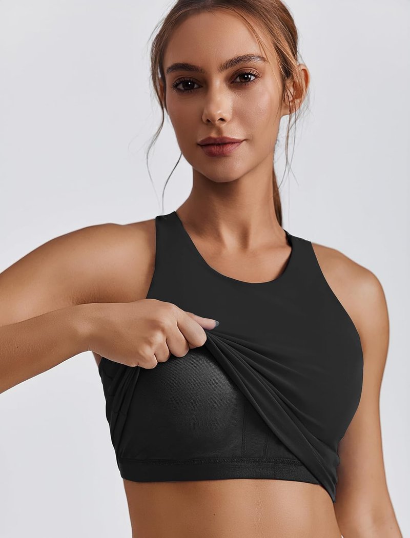 Women’s High Neck Racerback Sports Bra - Longline Padded Yoga Crop Top | Comfortable Workout Tank